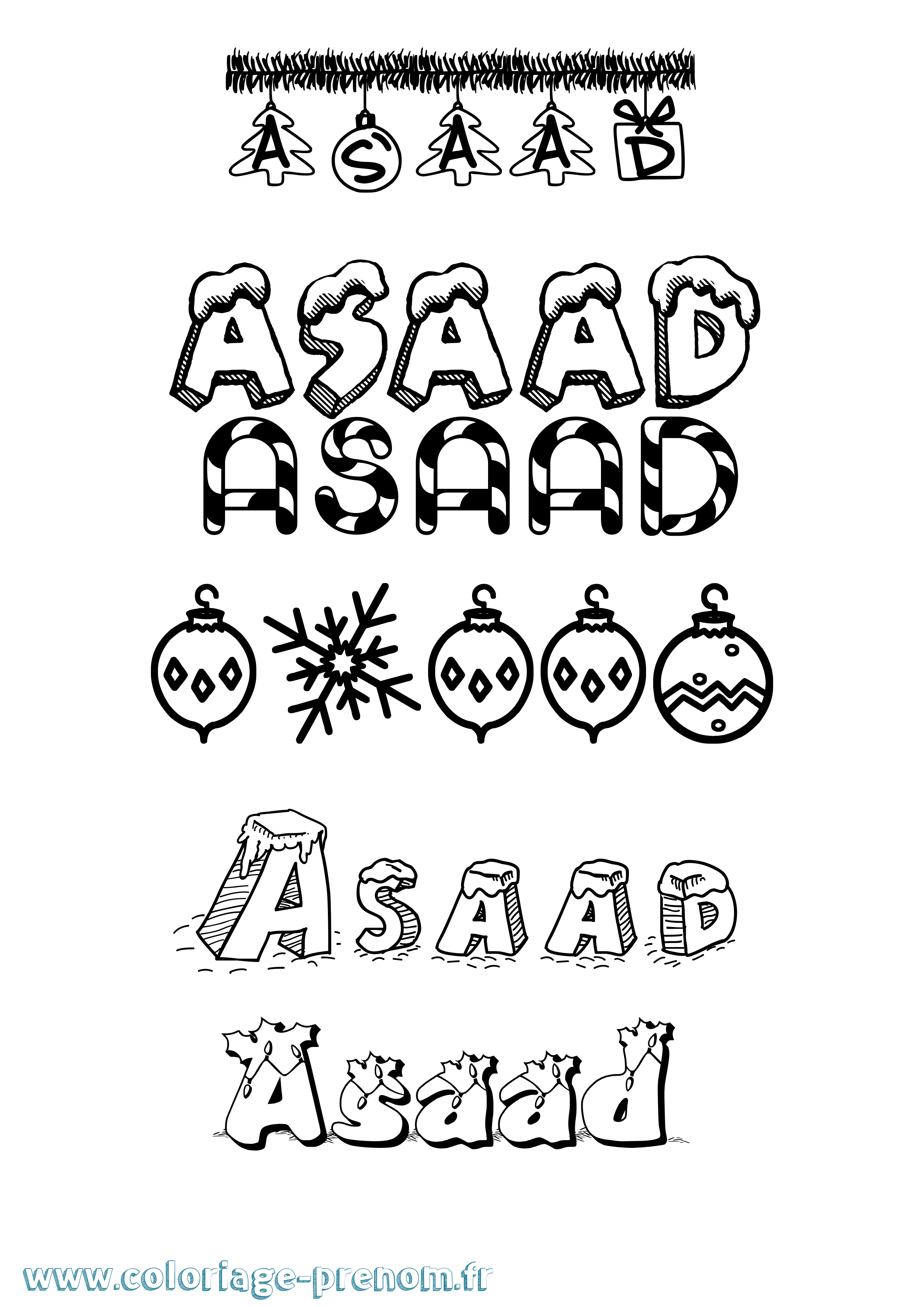 Coloriage Asaad Noël Coloriage prénom Asaad Noël