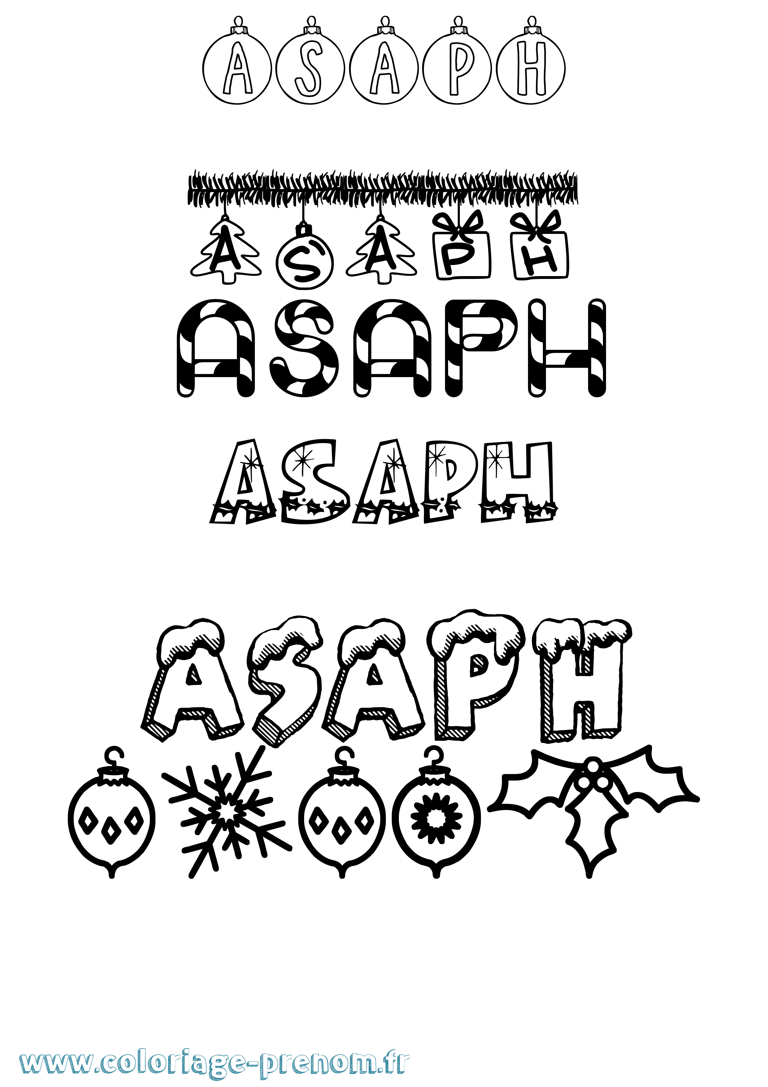 Coloriage Asaph Noël Coloriage prénom Asaph Noël