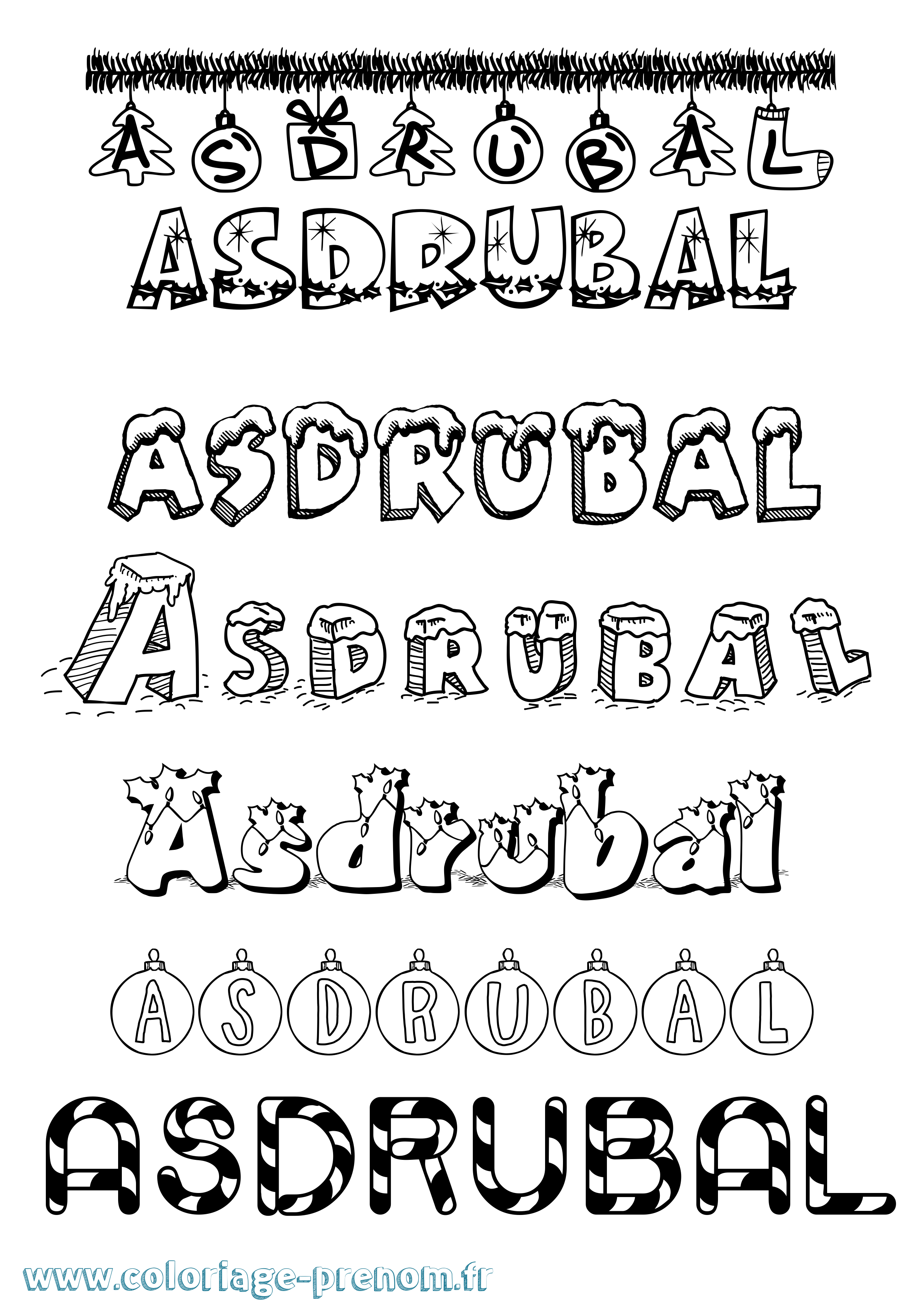 Coloriage Asdrubal Noël Coloriage prénom Asdrubal Noël