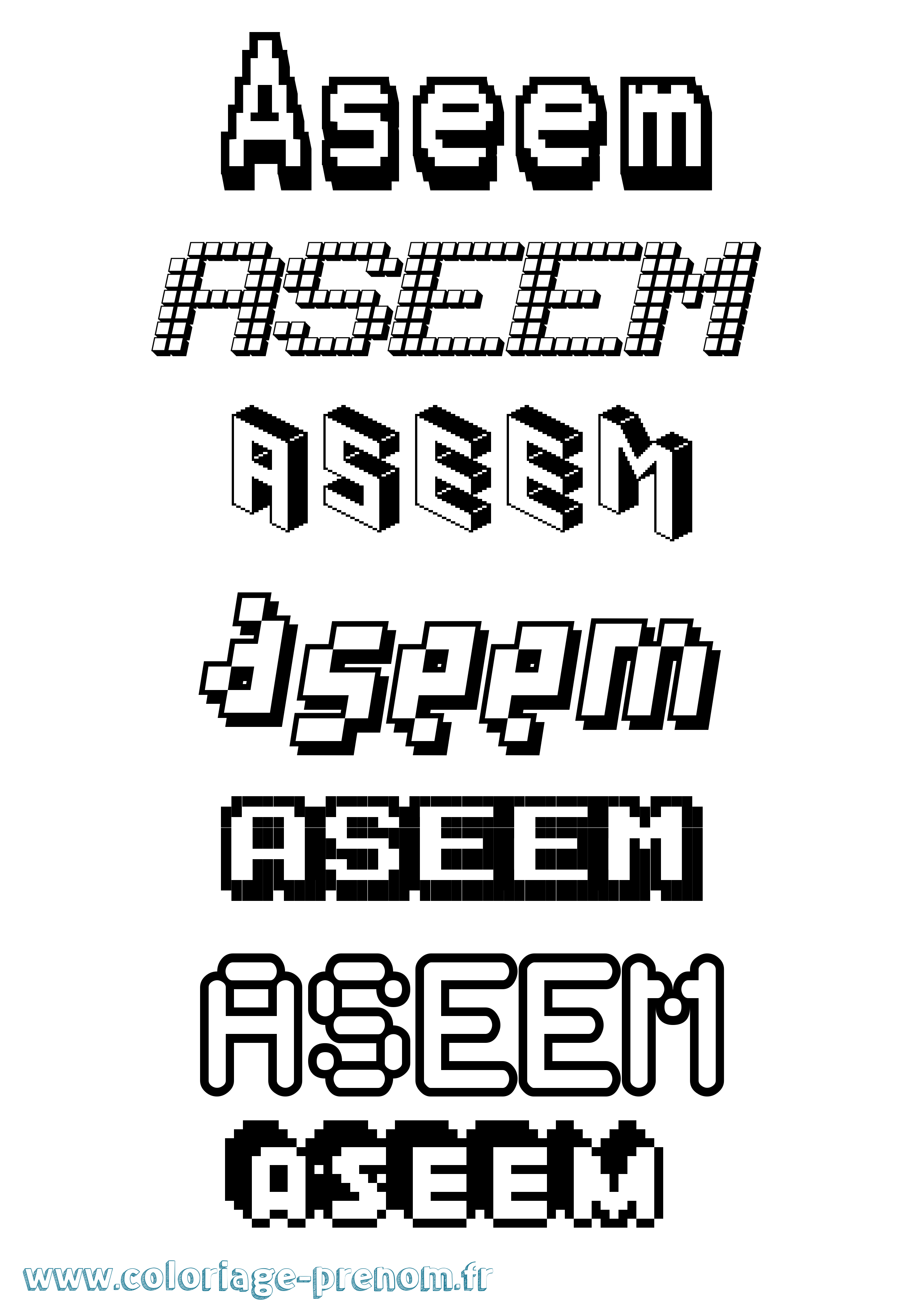 Coloriage Aseem Pixel Coloriage prénom Aseem Pixel