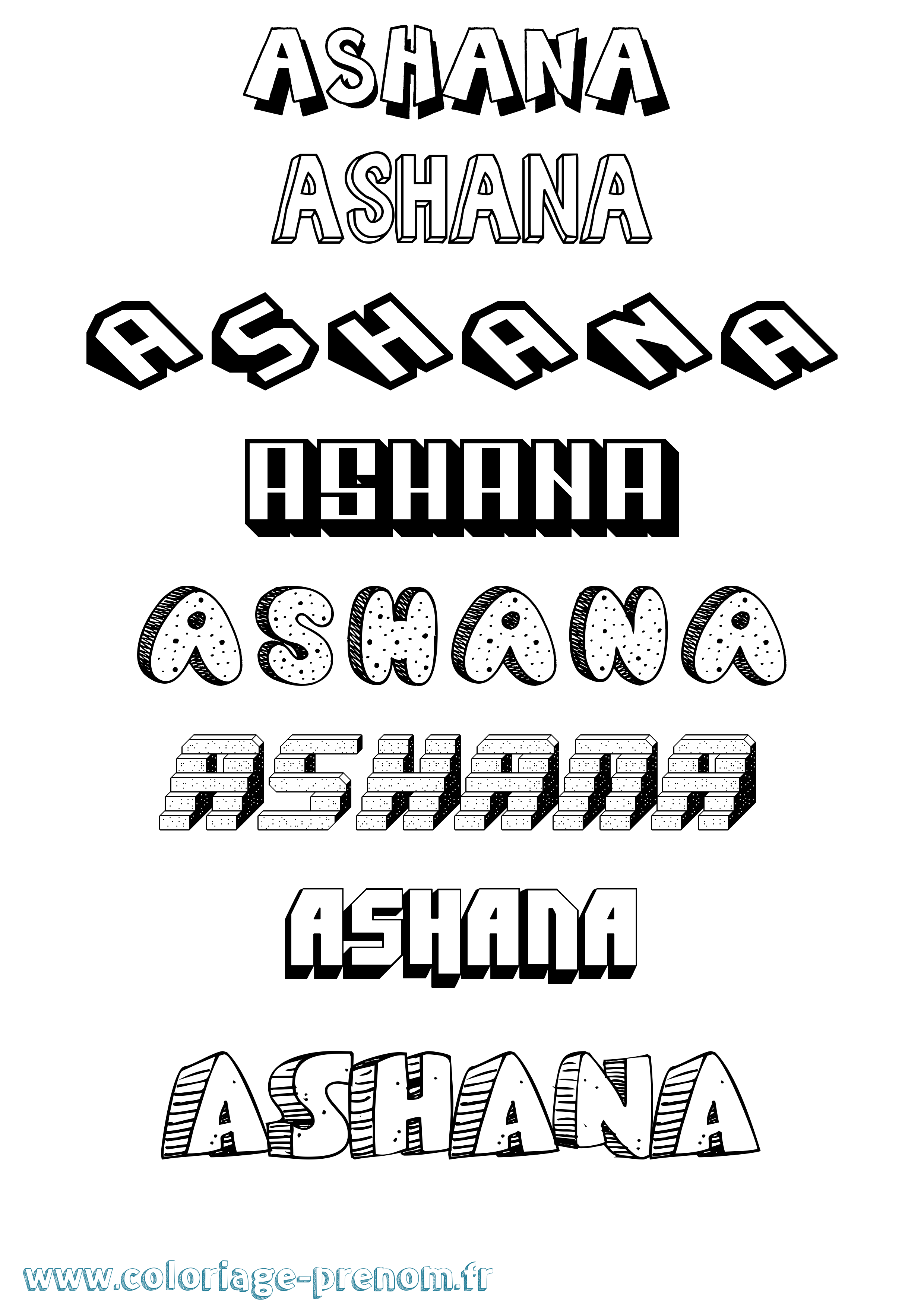 Coloriage Ashana Effet 3D Coloriage prénom Ashana Effet 3D