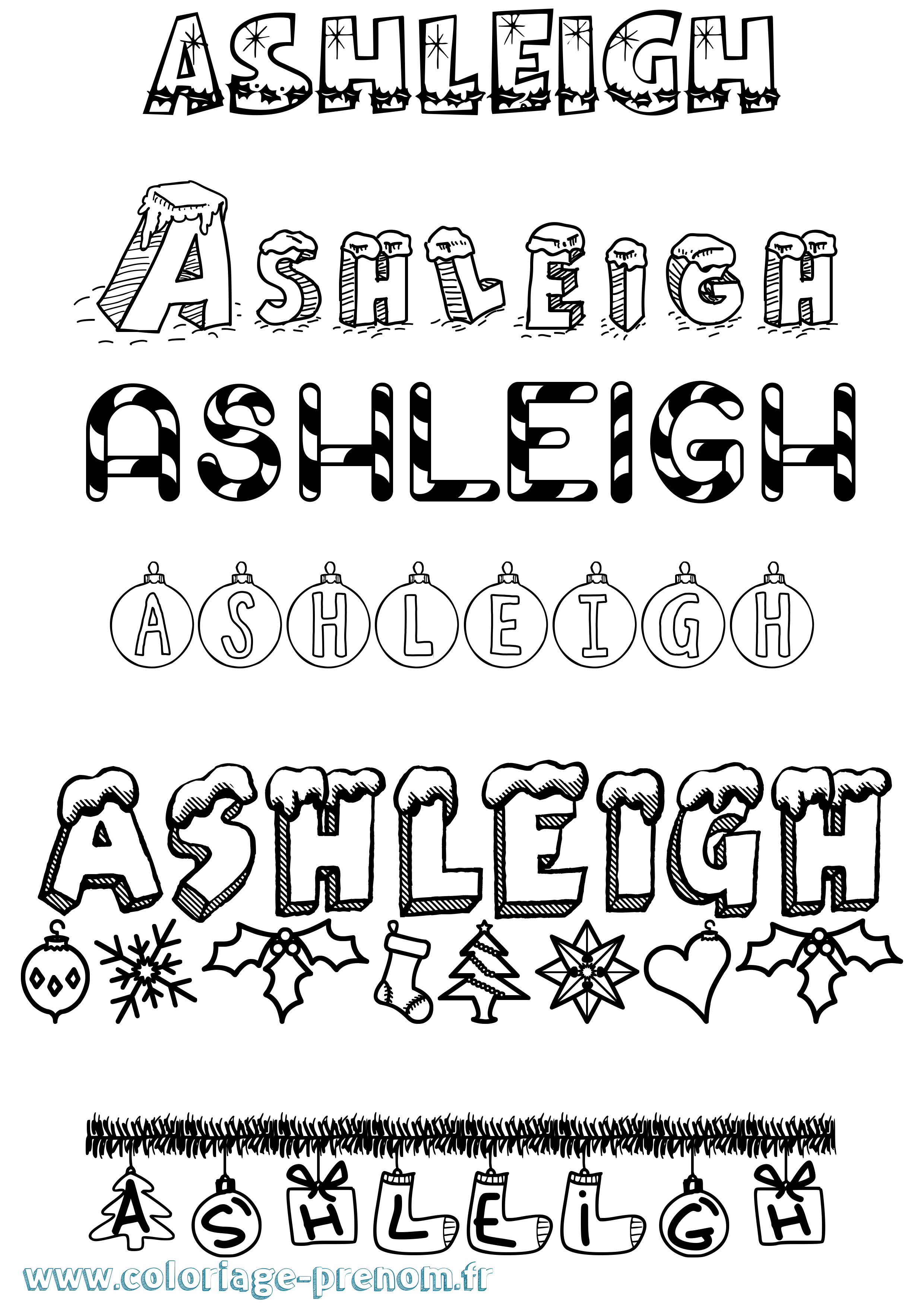 Coloriage Ashleigh Noël Coloriage prénom Ashleigh Noël