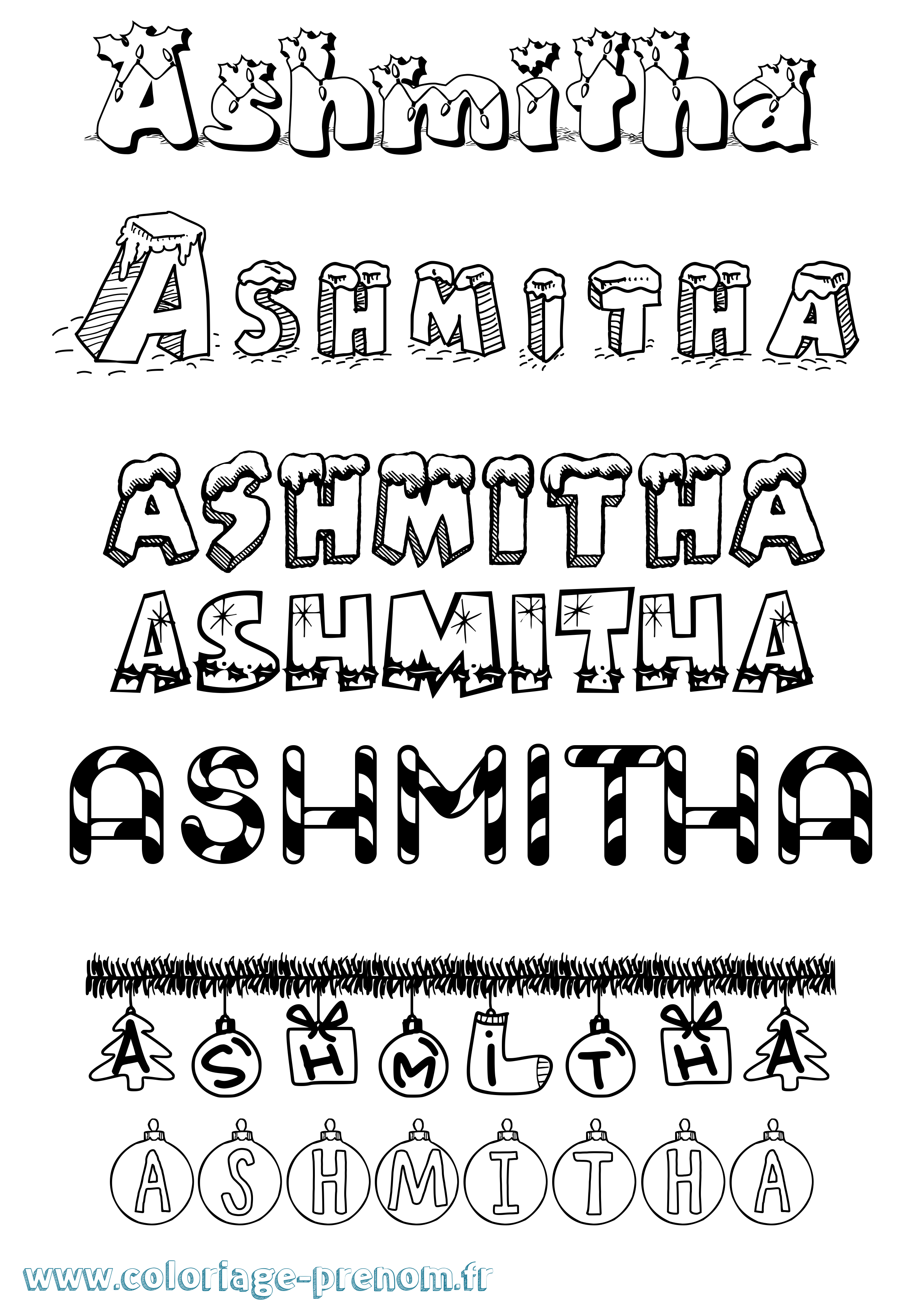 Coloriage Ashmitha Noël Coloriage prénom Ashmitha Noël