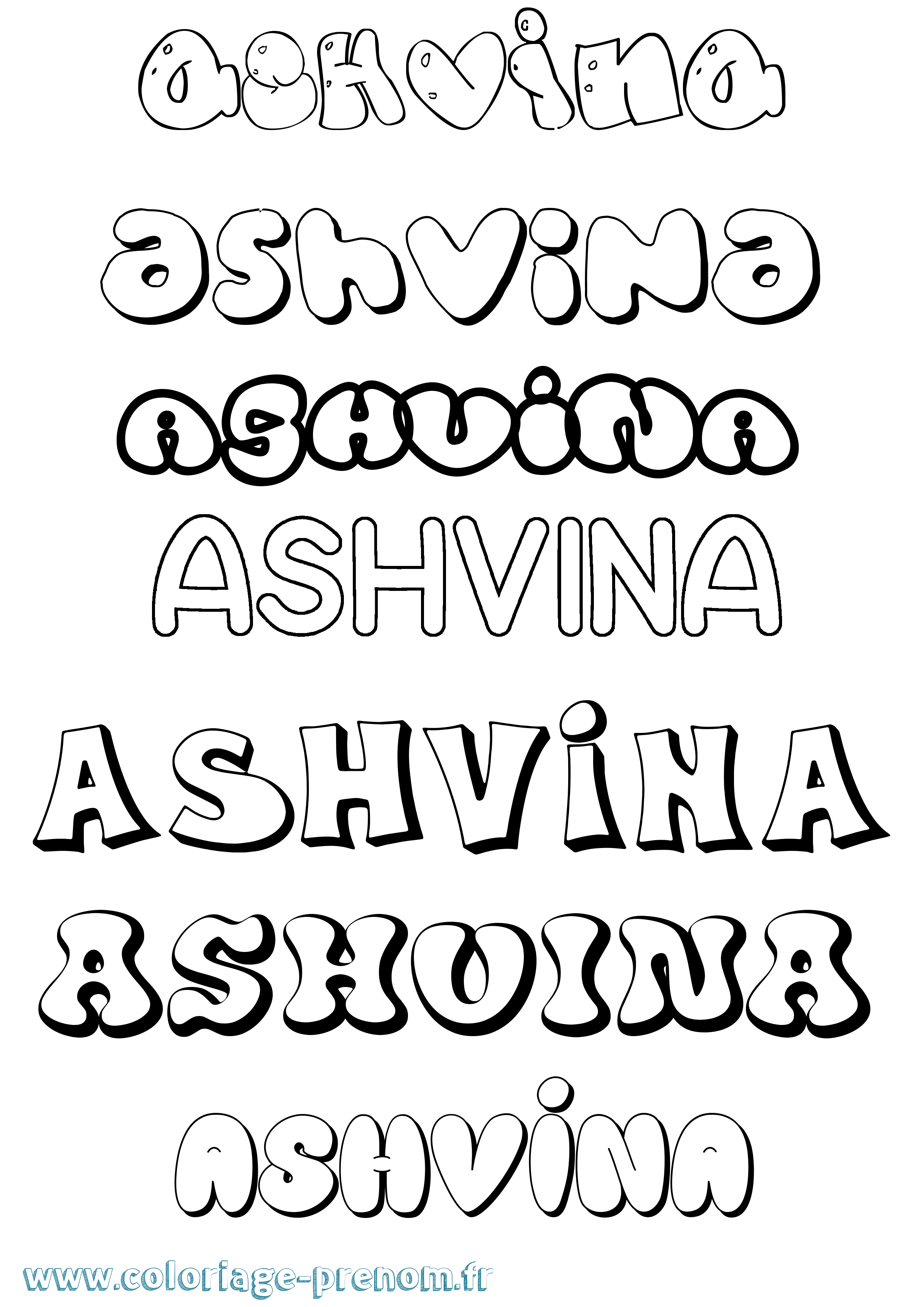 Coloriage Ashvina Bubble Coloriage prénom Ashvina Bubble