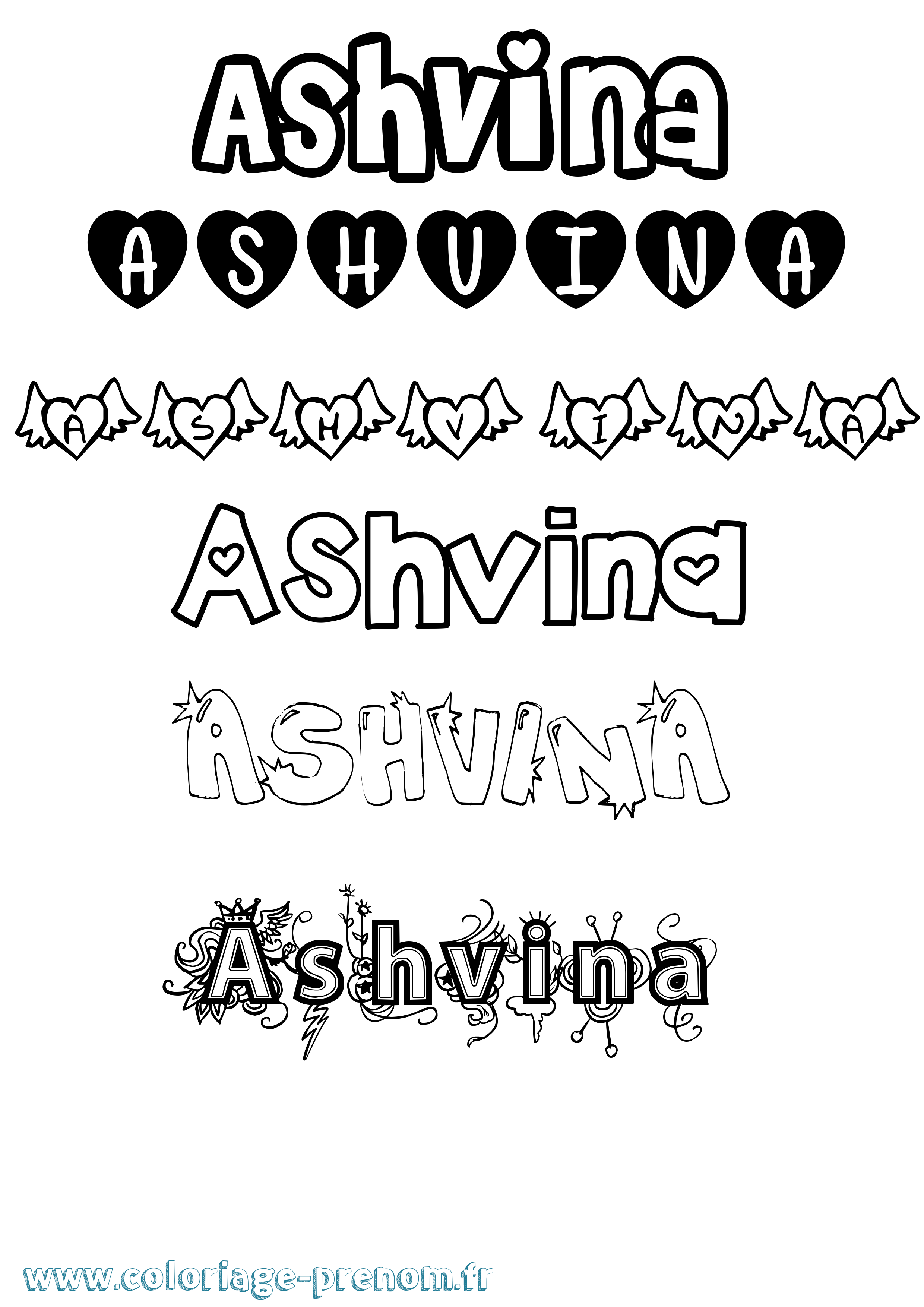 Coloriage Ashvina Girly Coloriage prénom Ashvina Girly