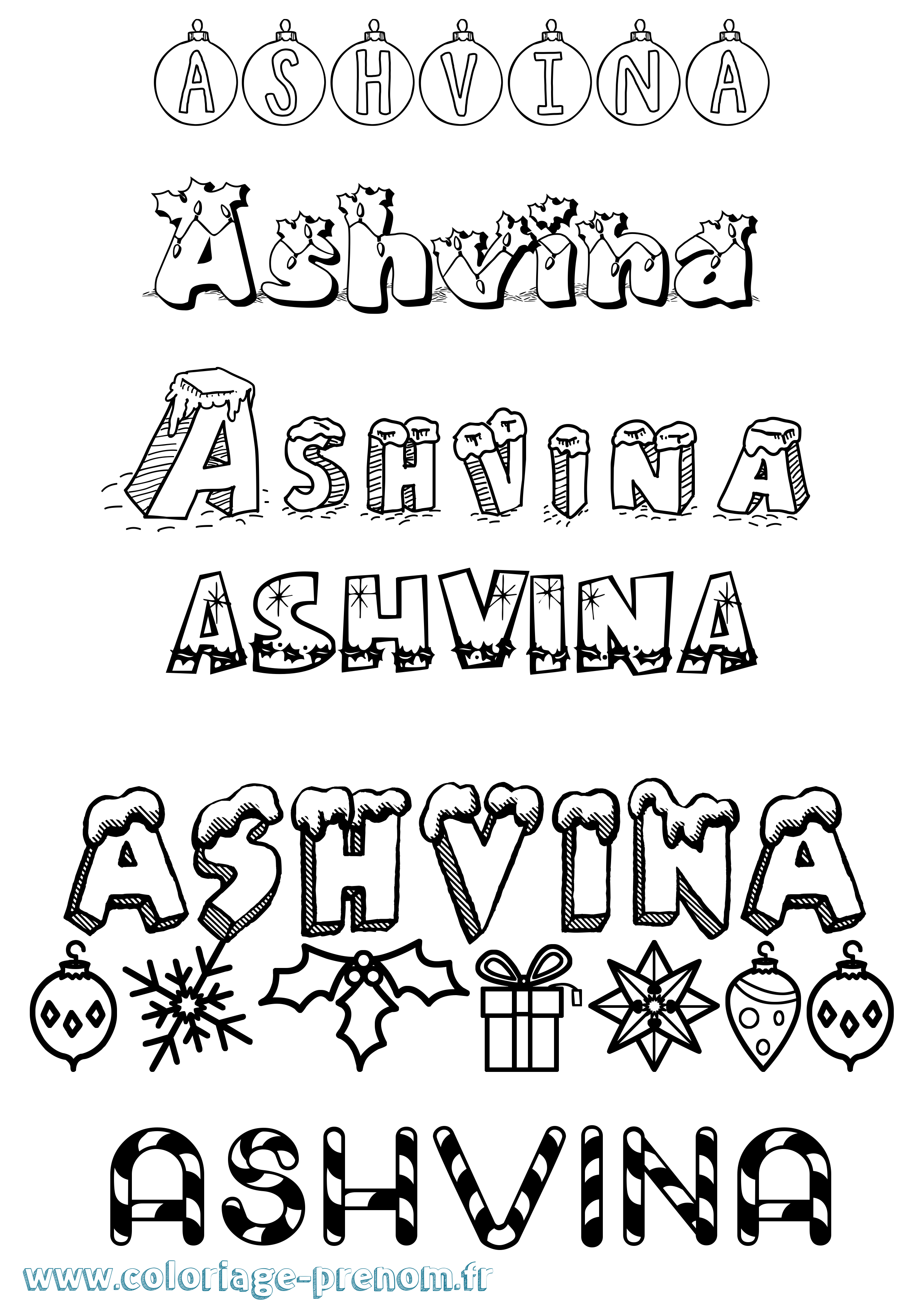 Coloriage Ashvina Noël Coloriage prénom Ashvina Noël