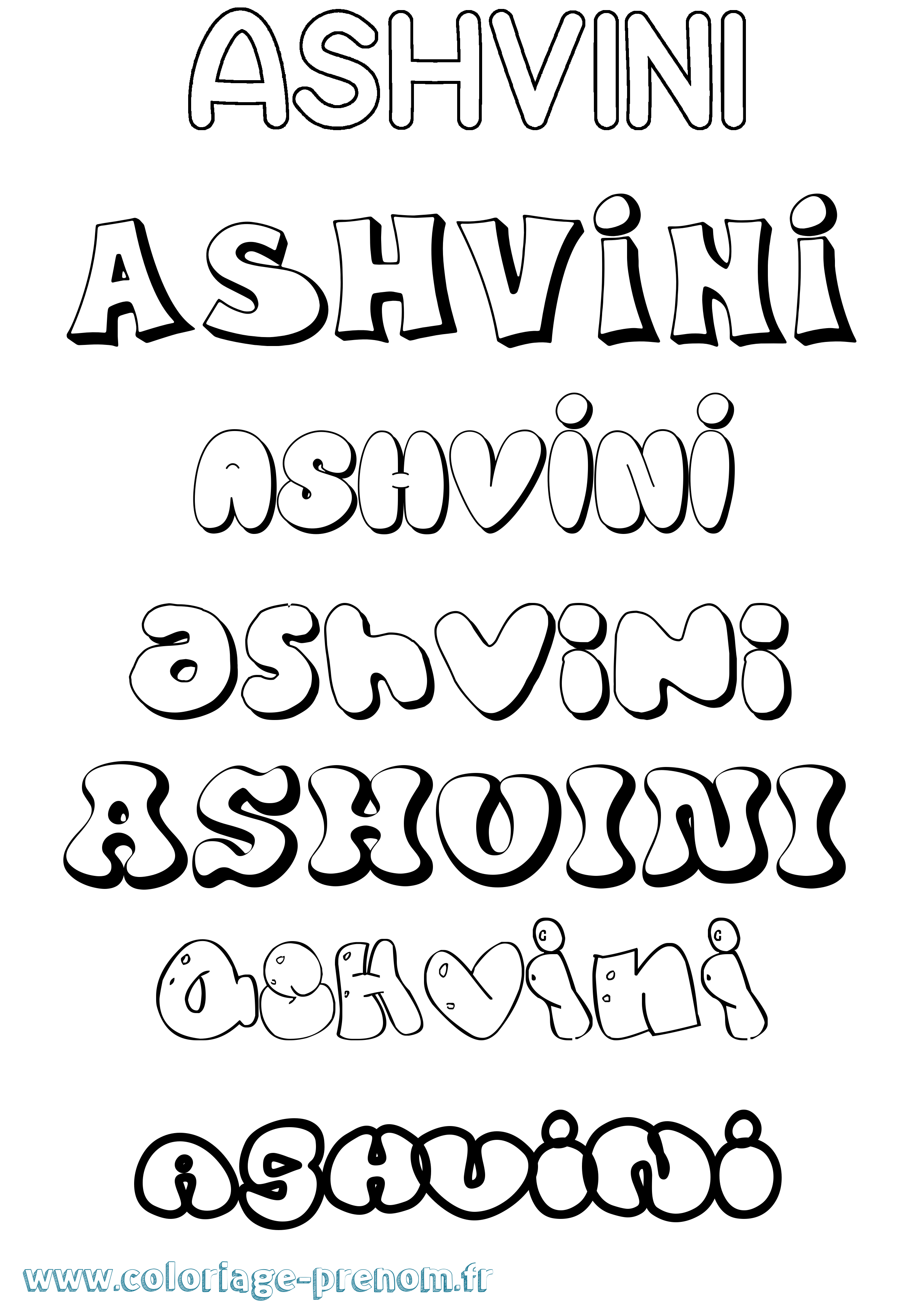 Coloriage Ashvini Bubble Coloriage prénom Ashvini Bubble