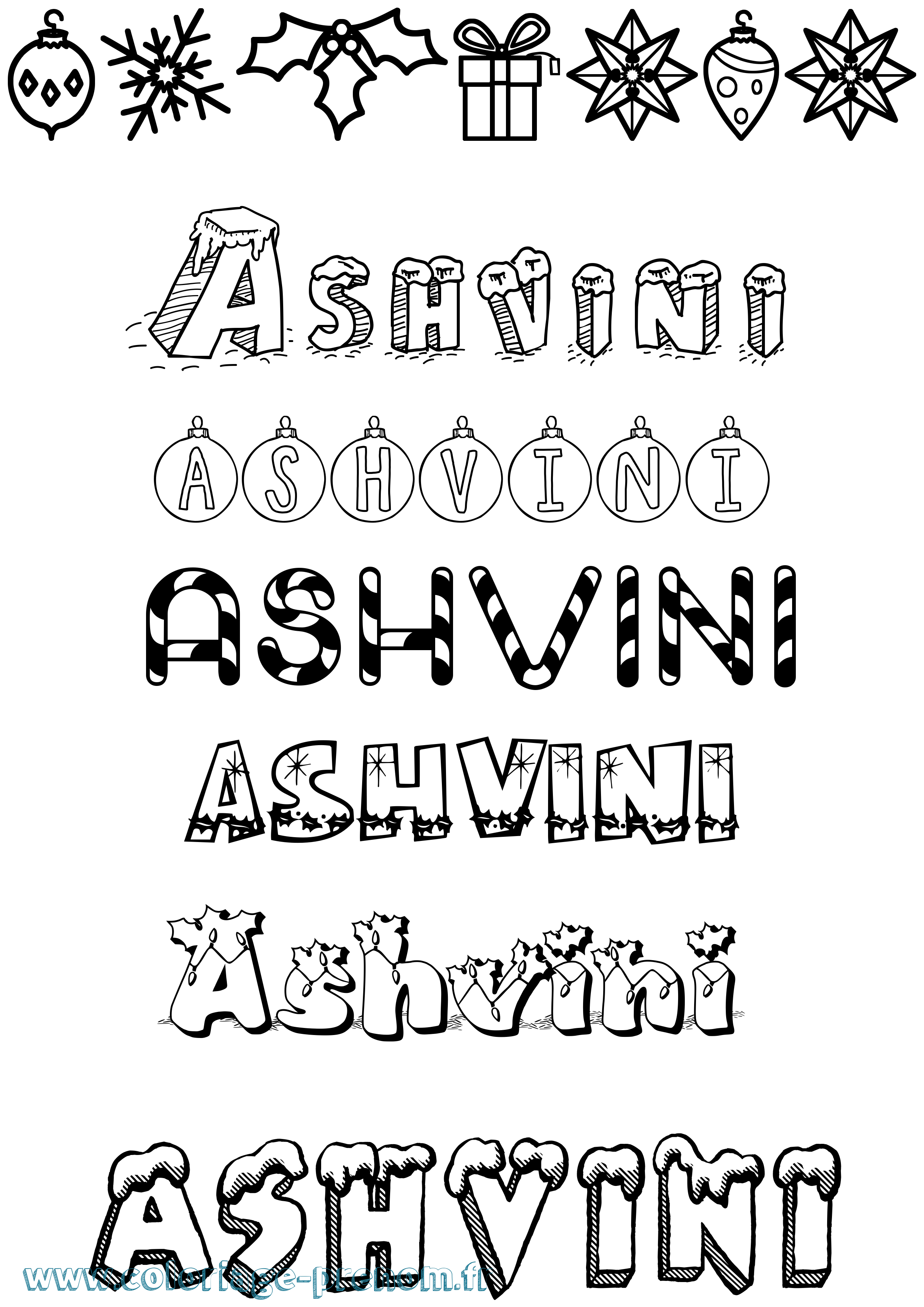 Coloriage Ashvini Noël Coloriage prénom Ashvini Noël