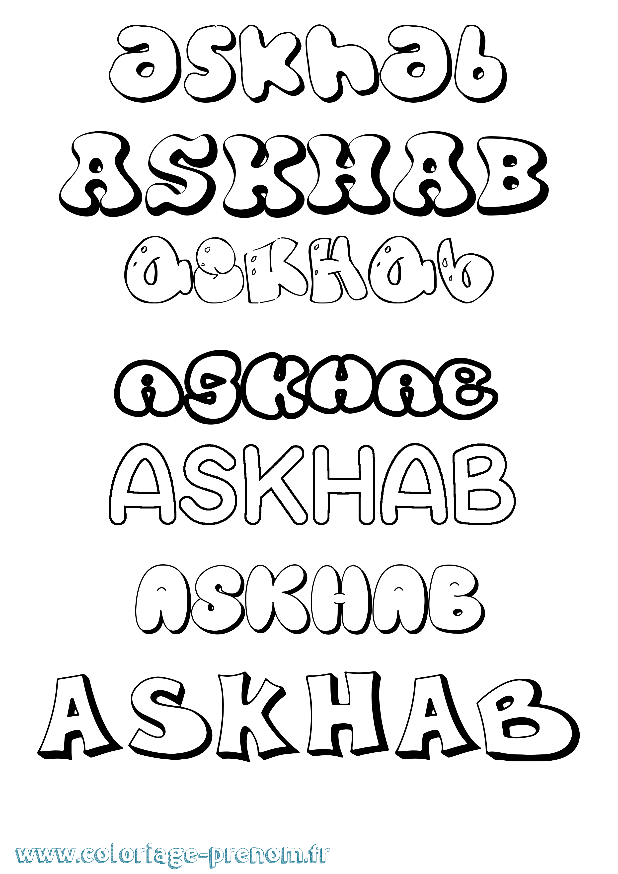 Coloriage Askhab Bubble Coloriage prénom Askhab Bubble