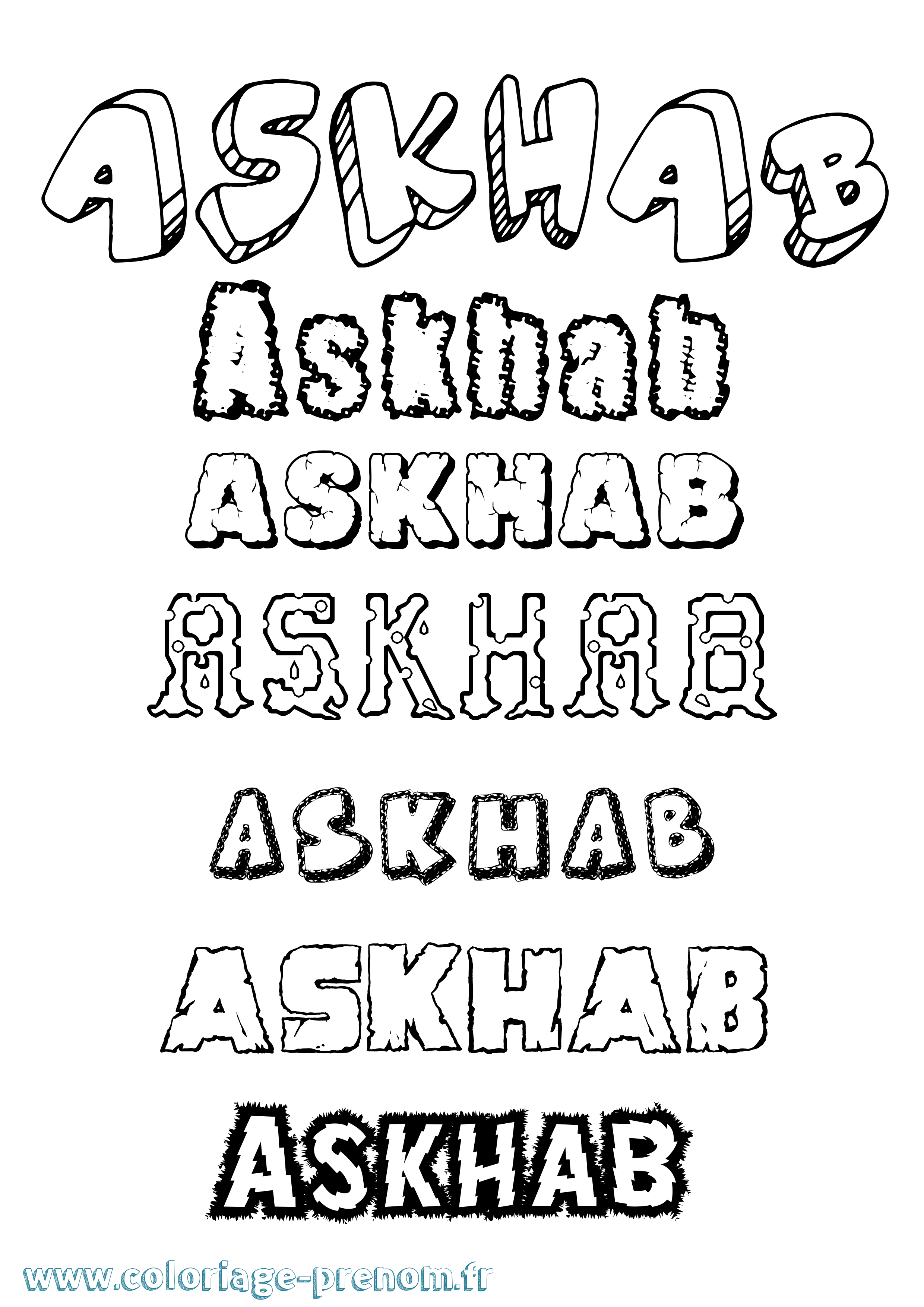 Coloriage Askhab Destructuré Coloriage prénom Askhab Destructuré