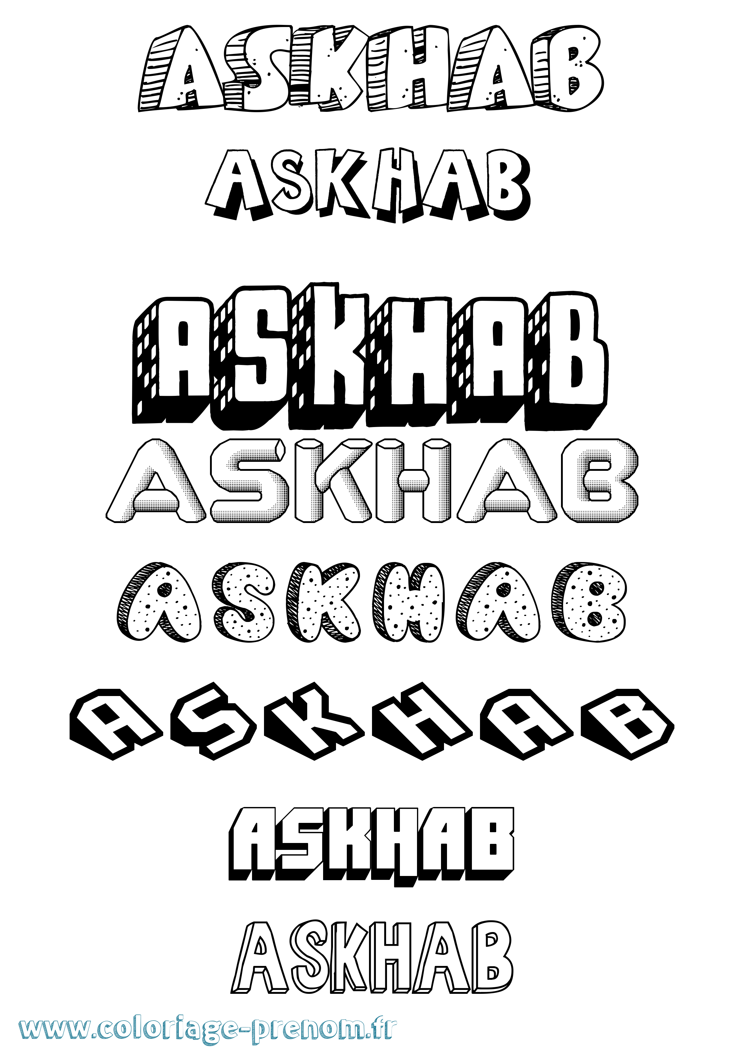Coloriage Askhab Effet 3D Coloriage prénom Askhab Effet 3D