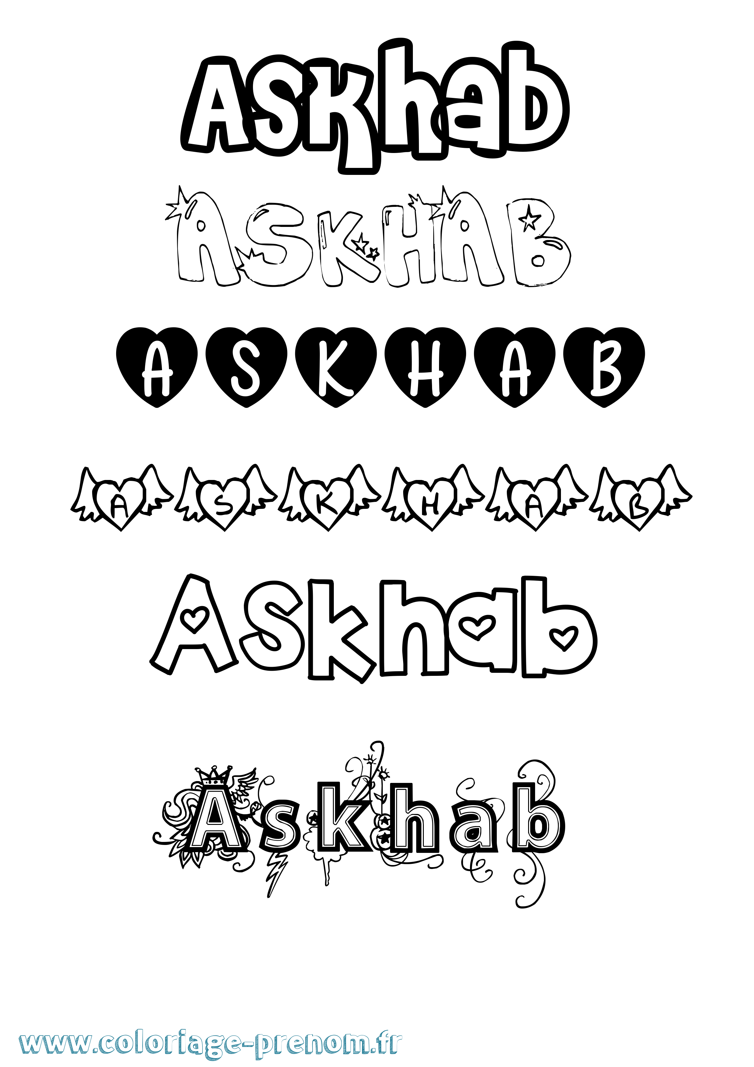 Coloriage Askhab Girly Coloriage prénom Askhab Girly