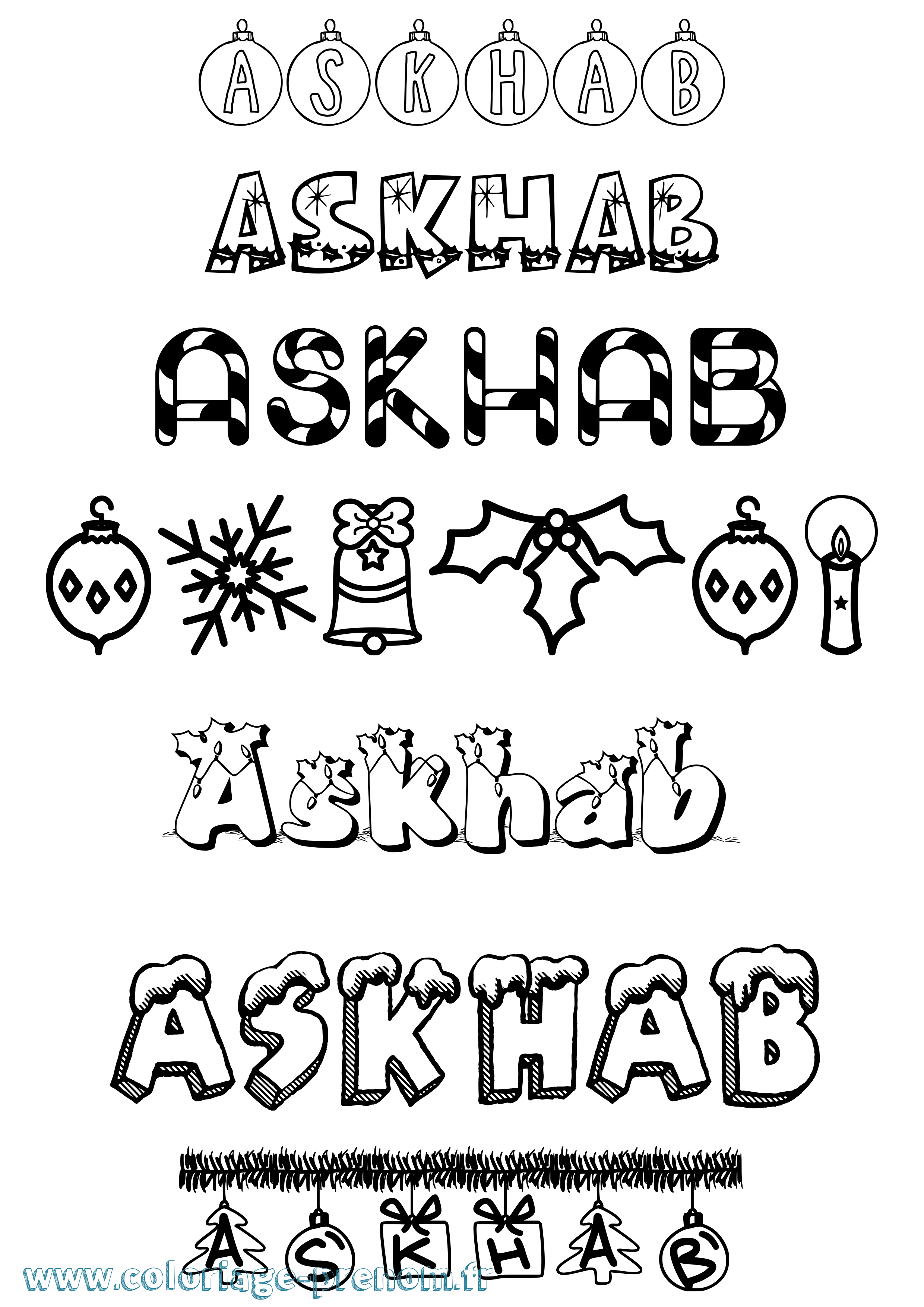 Coloriage Askhab Noël Coloriage prénom Askhab Noël