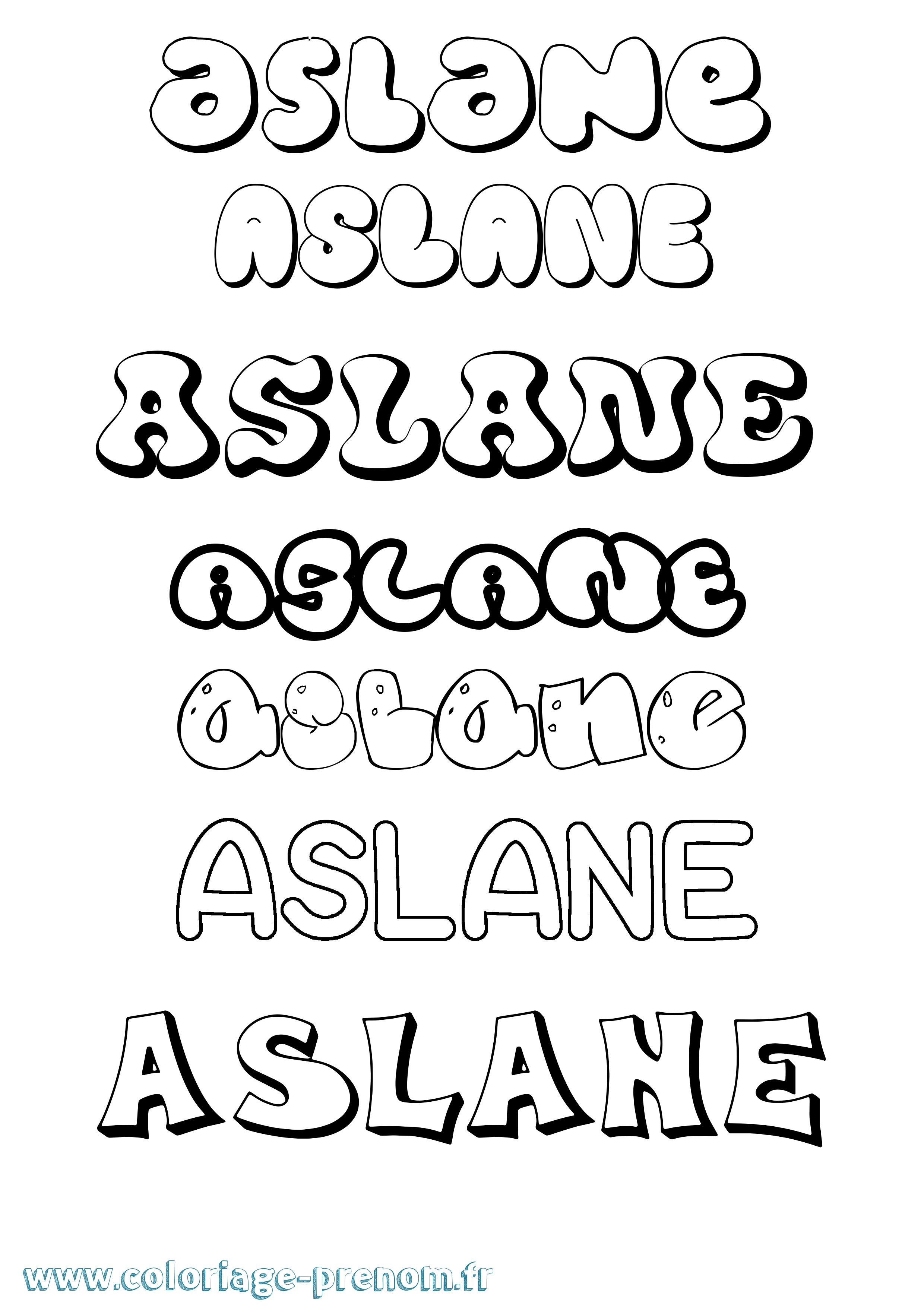 Coloriage Aslane Bubble Coloriage prénom Aslane Bubble