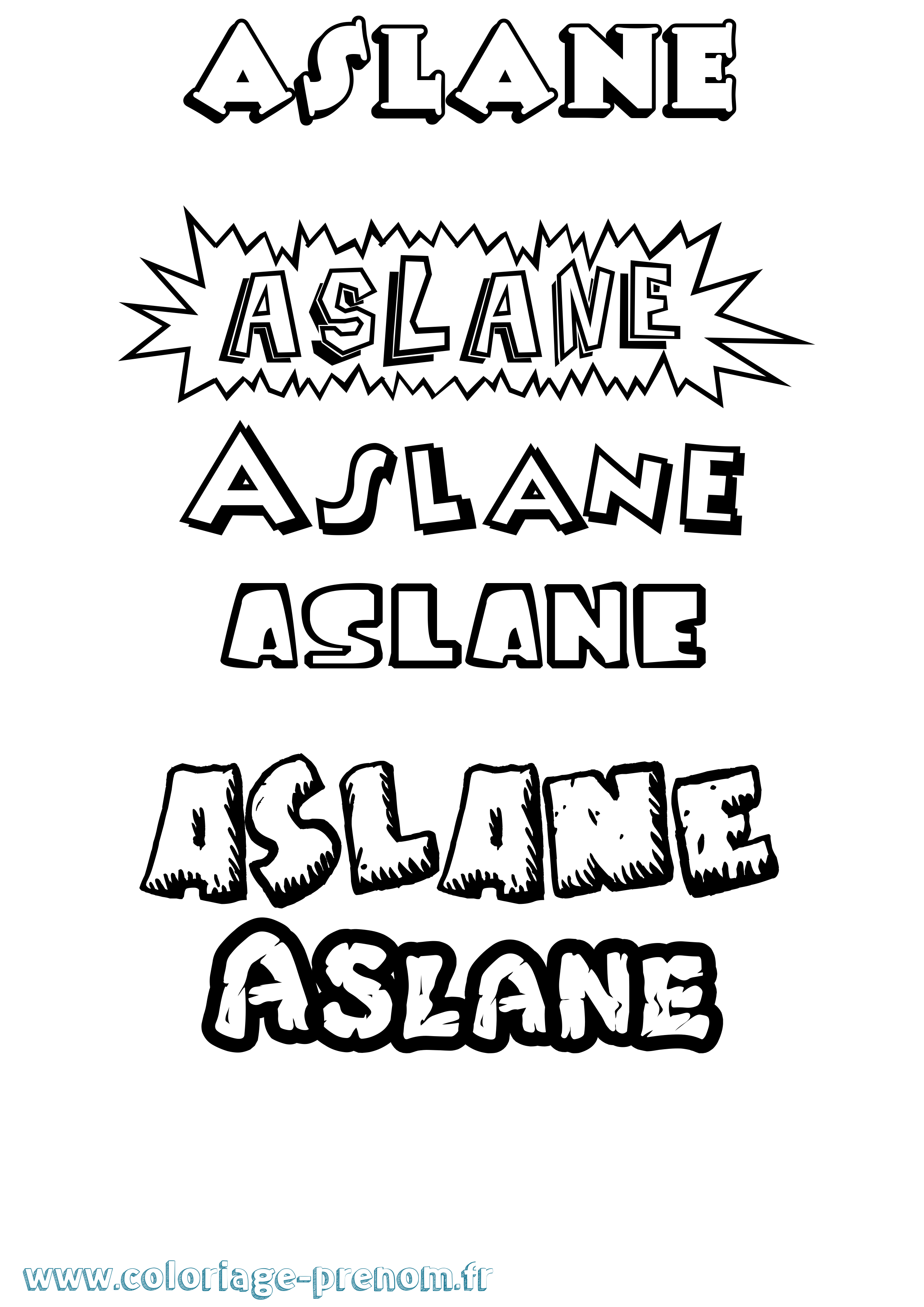 Coloriage Aslane Dessin Animé Coloriage prénom Aslane Dessin Animé