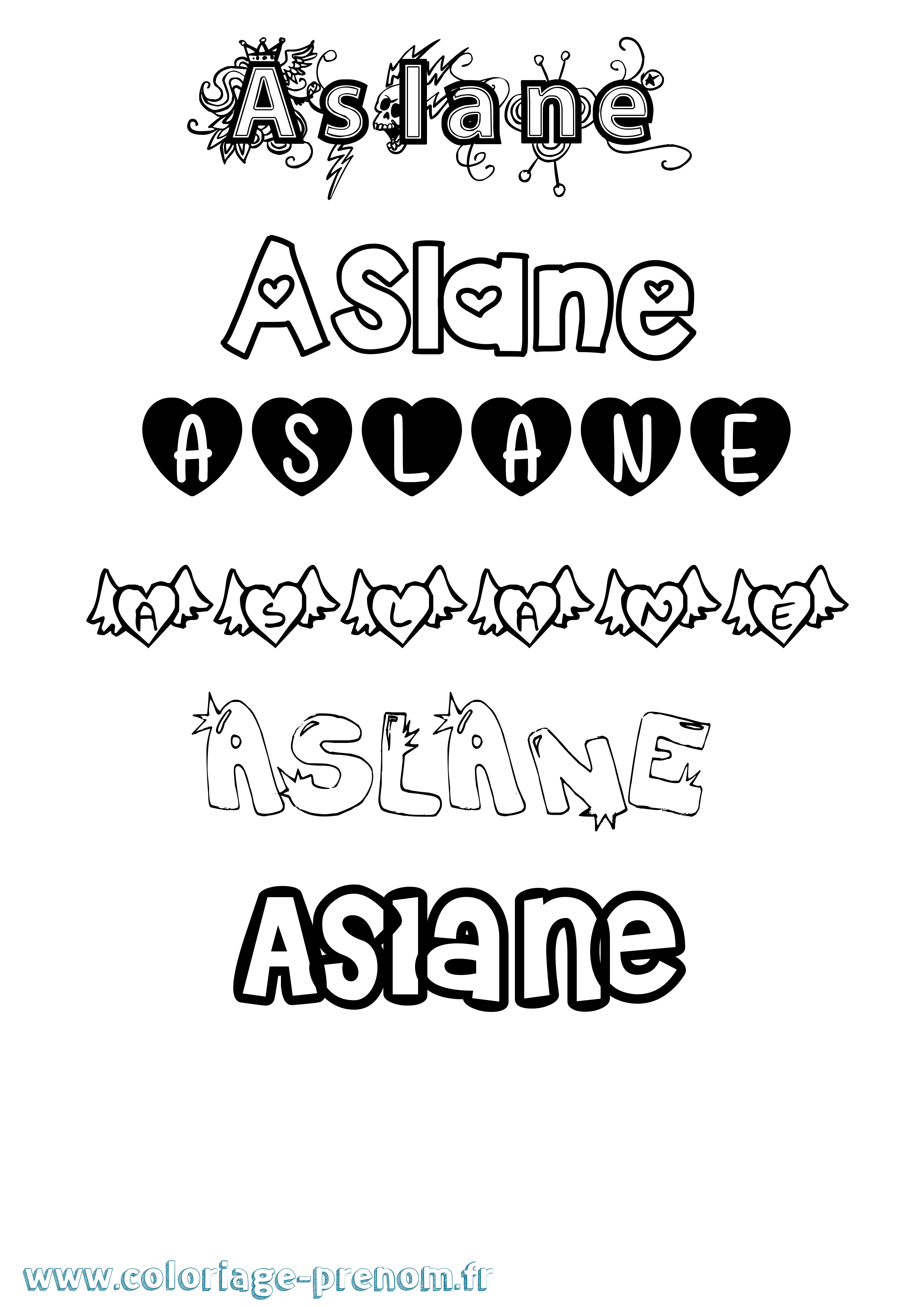 Coloriage Aslane Girly Coloriage prénom Aslane Girly