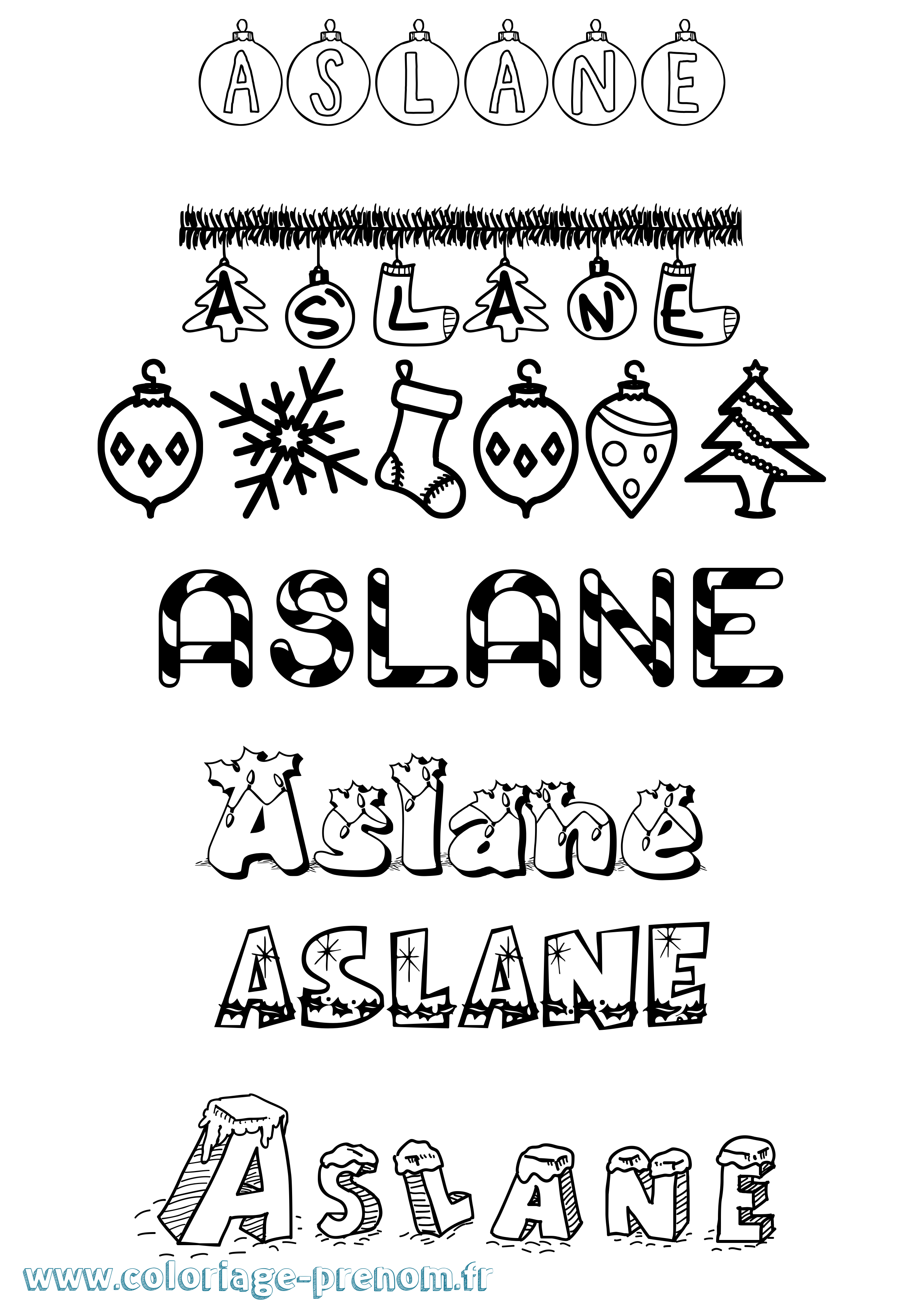 Coloriage Aslane Noël Coloriage prénom Aslane Noël