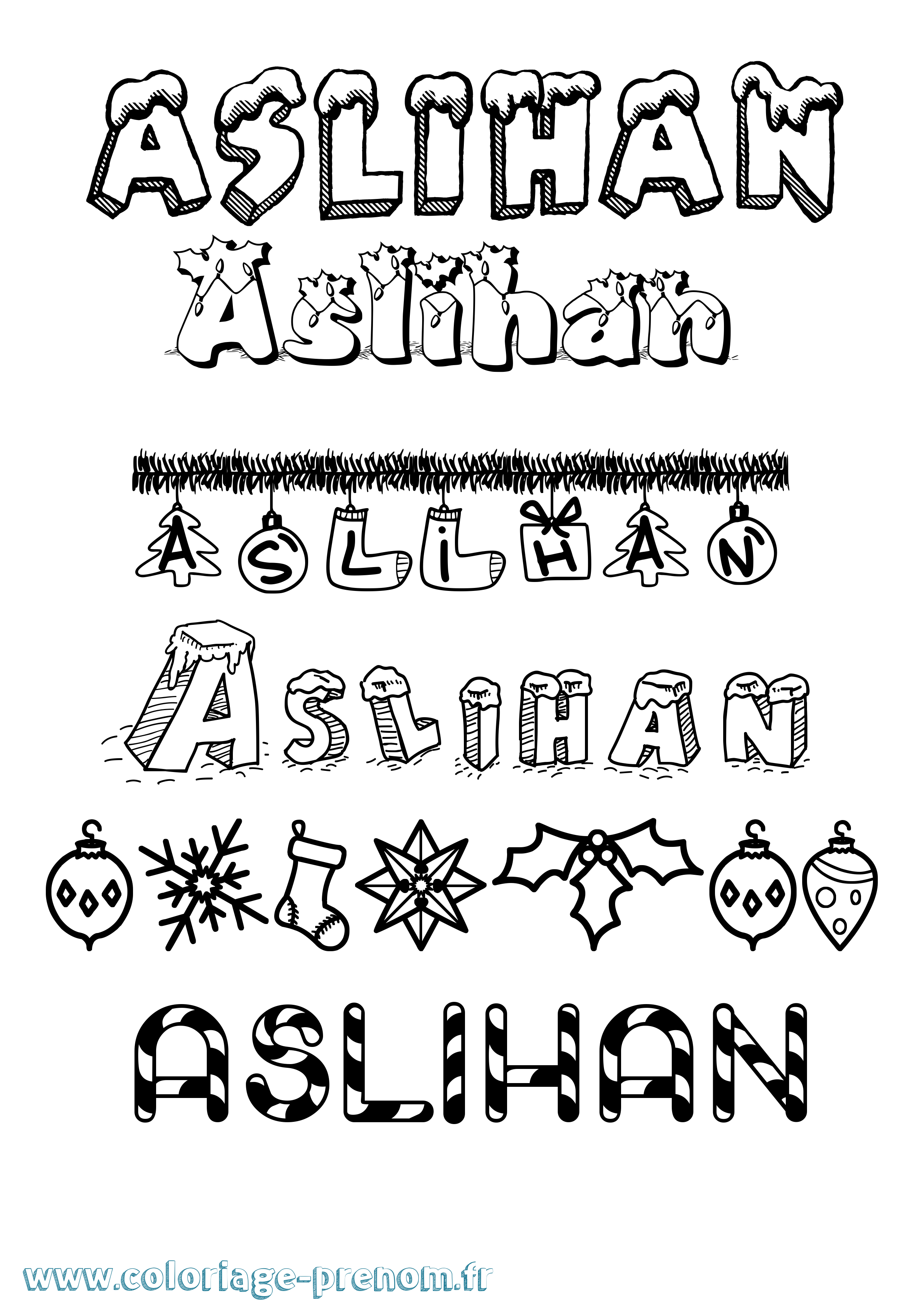 Coloriage Aslihan Noël Coloriage prénom Aslihan Noël