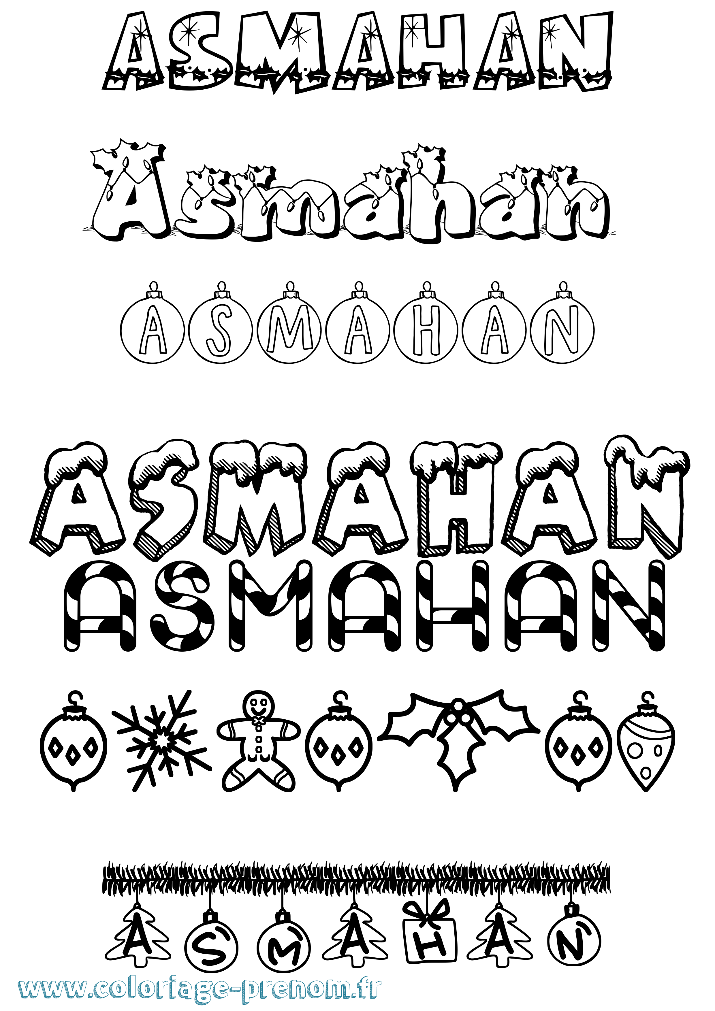 Coloriage Asmahan Noël Coloriage prénom Asmahan Noël