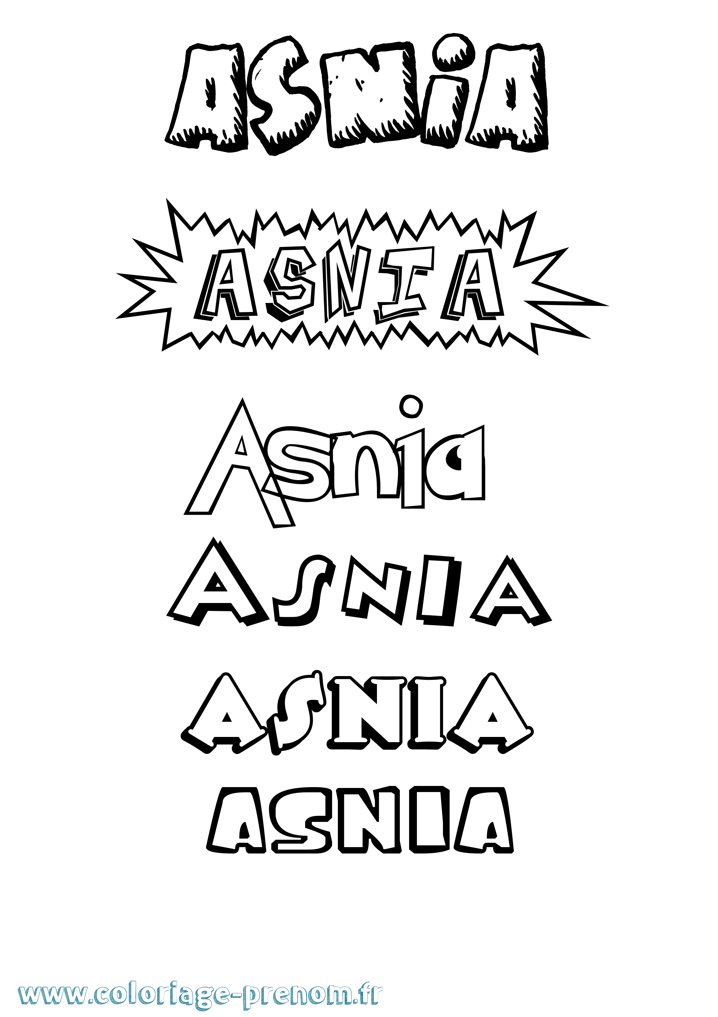 Coloriage Asnia Dessin Animé Coloriage prénom Asnia Dessin Animé