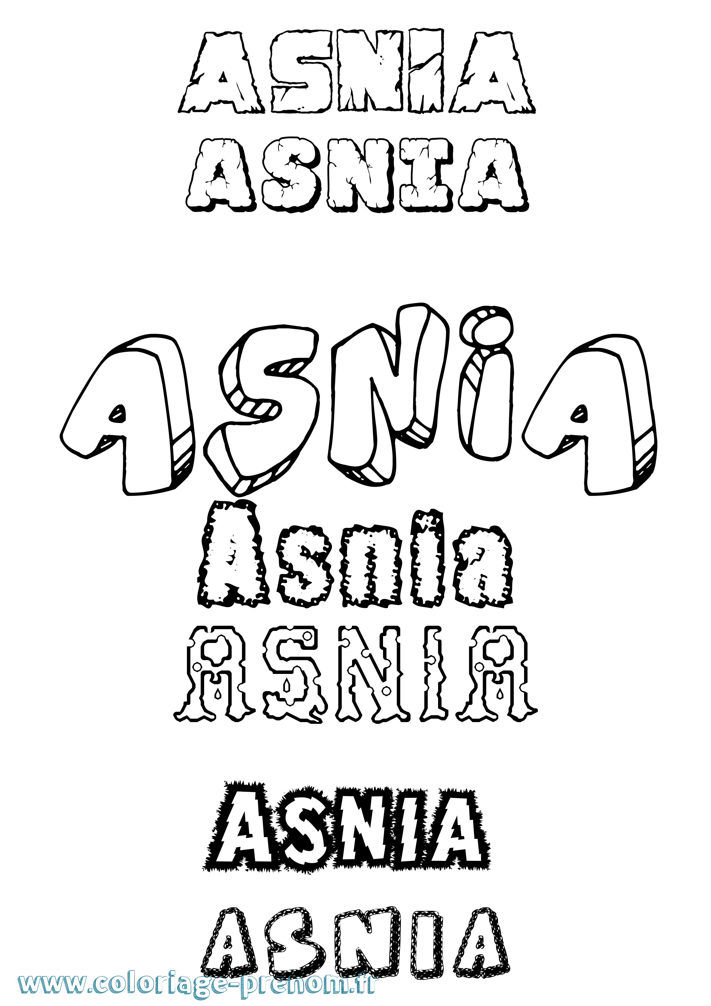 Coloriage Asnia Destructuré Coloriage prénom Asnia Destructuré