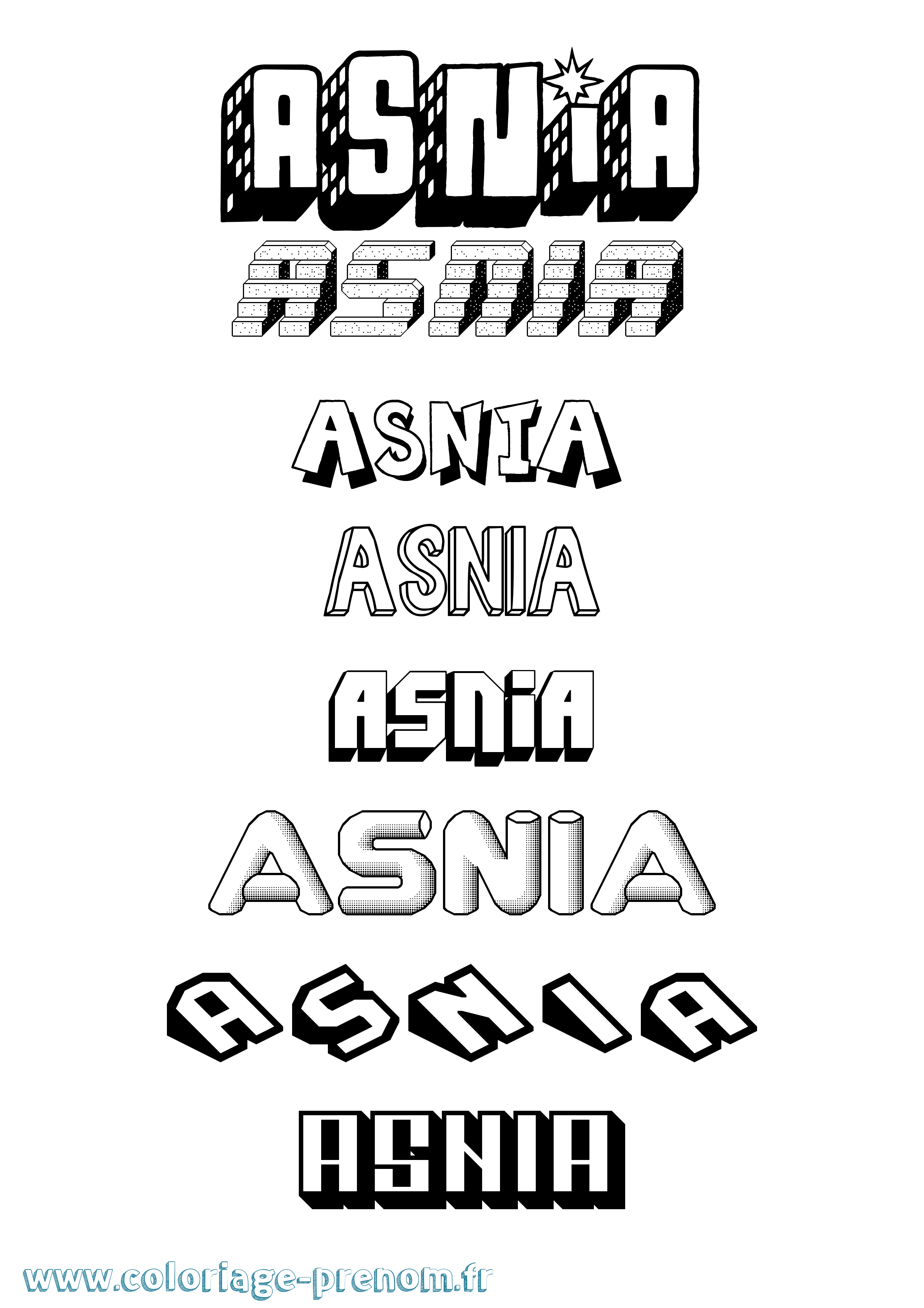 Coloriage Asnia Effet 3D Coloriage prénom Asnia Effet 3D