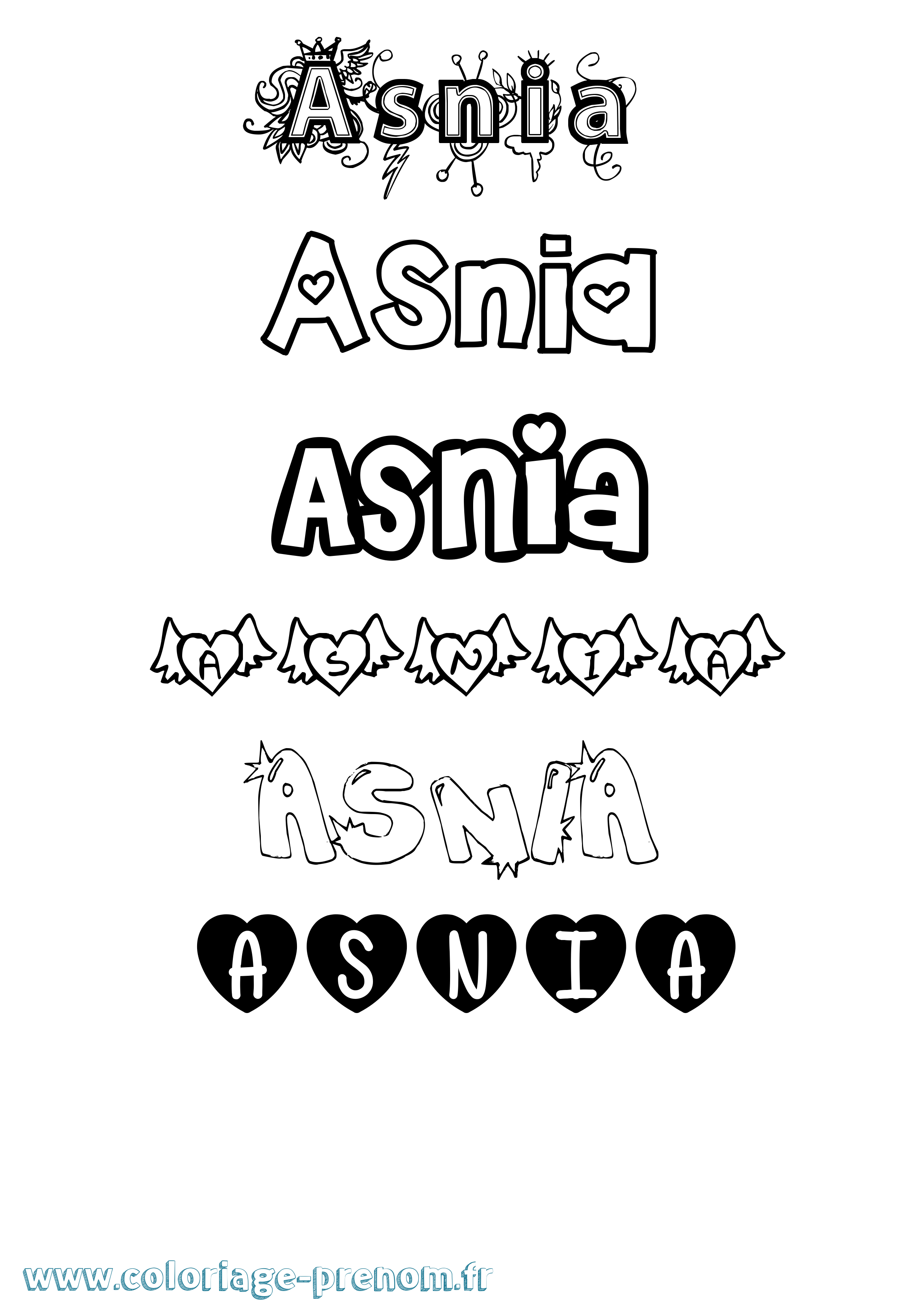 Coloriage Asnia Girly Coloriage prénom Asnia Girly