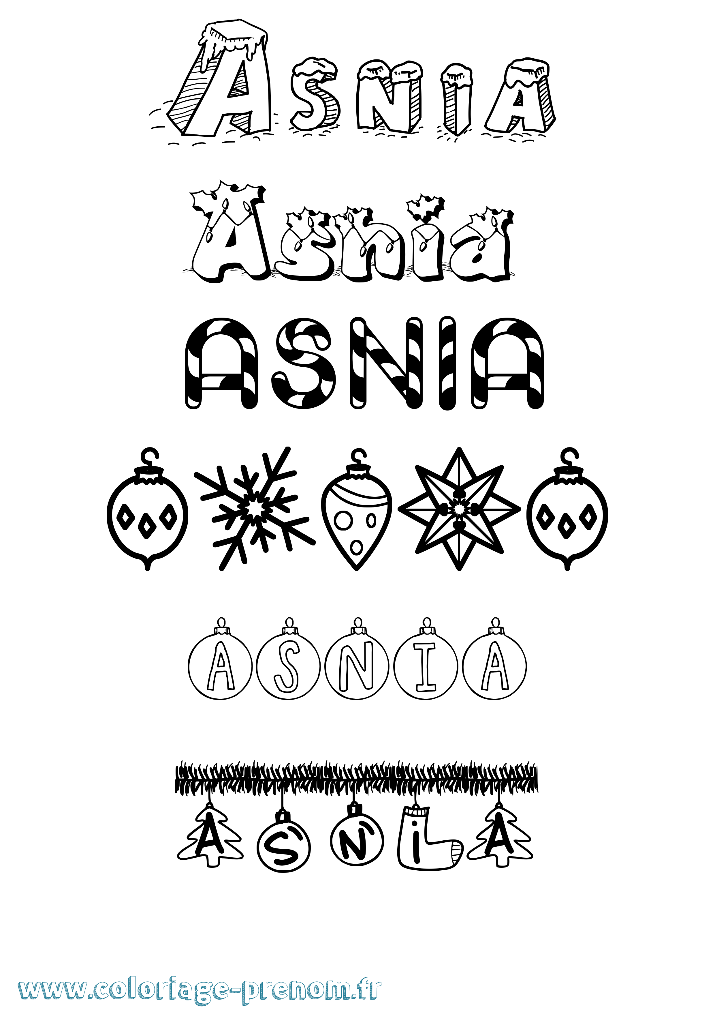 Coloriage Asnia Noël Coloriage prénom Asnia Noël