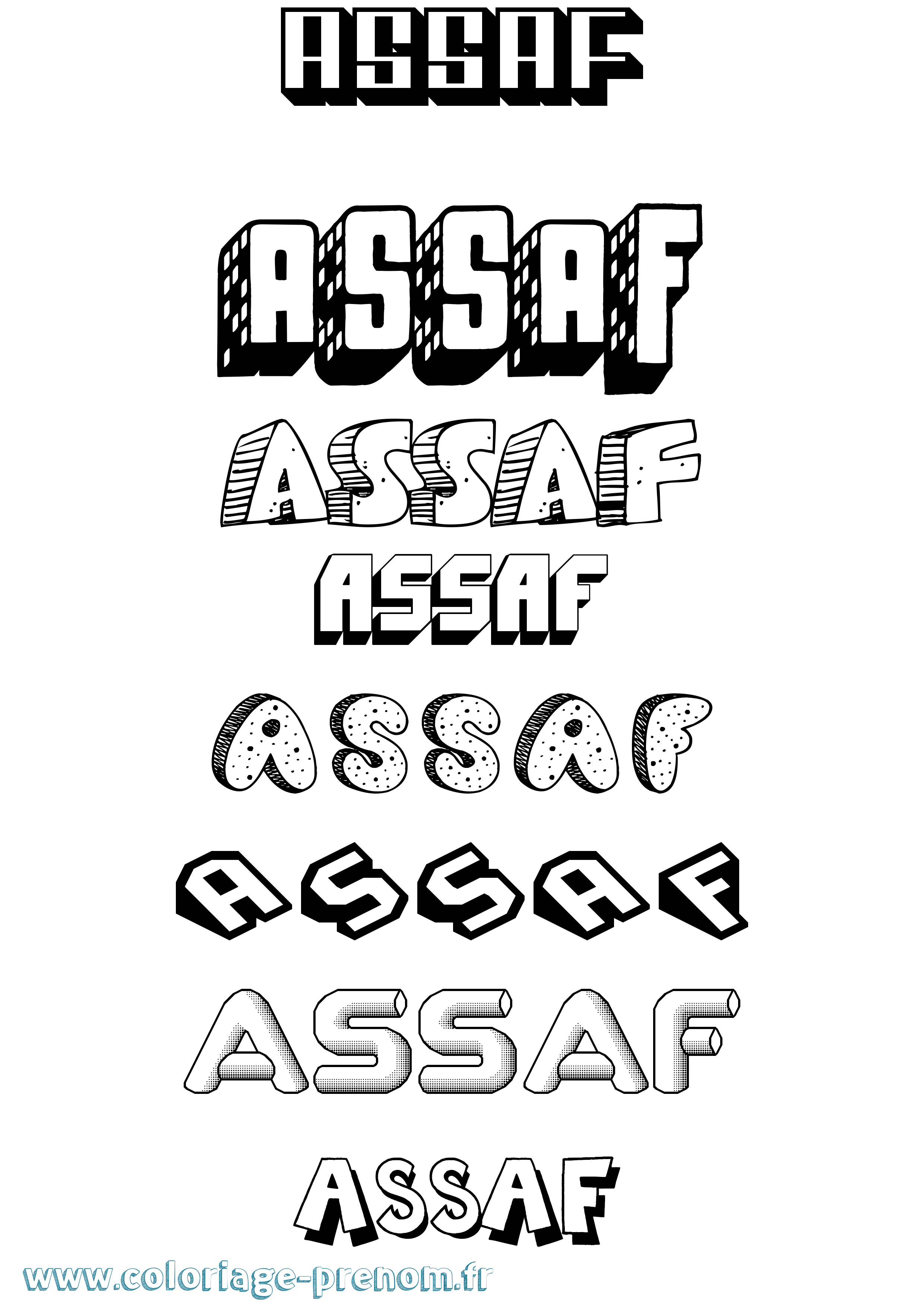 Coloriage Assaf Effet 3D Coloriage prénom Assaf Effet 3D