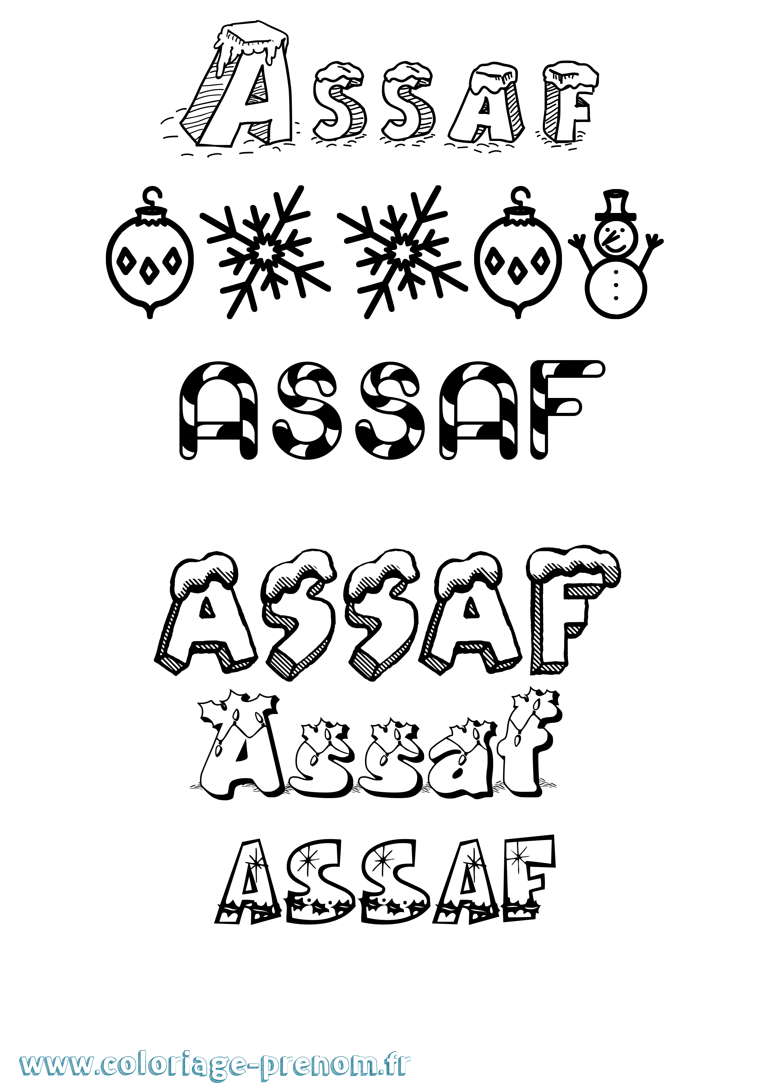 Coloriage Assaf Noël Coloriage prénom Assaf Noël
