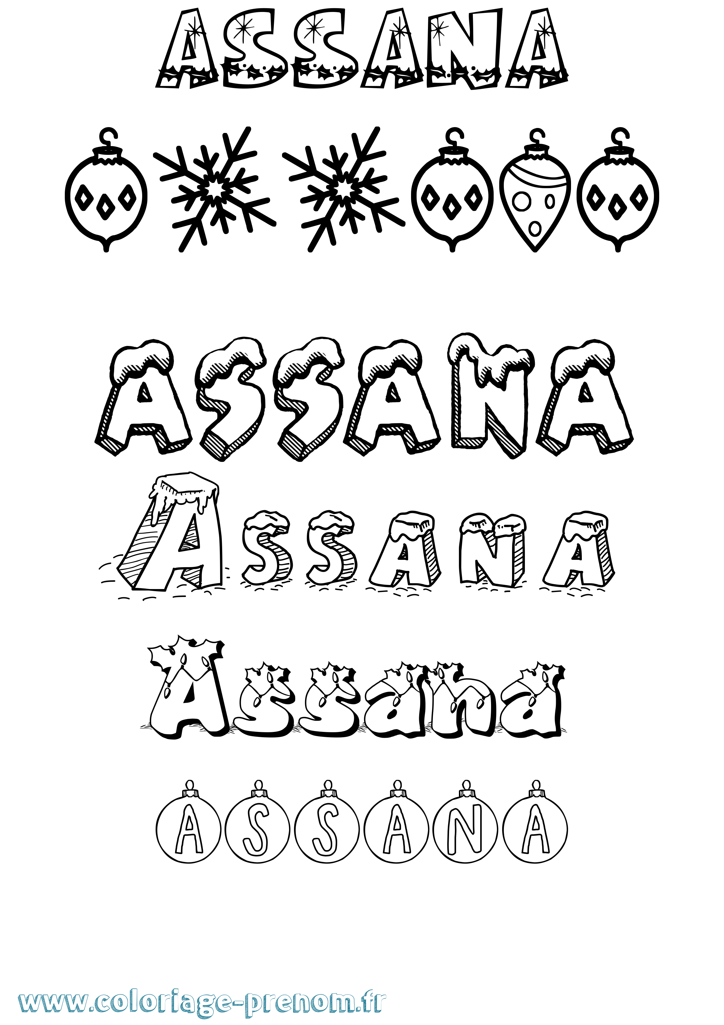 Coloriage Assana Noël Coloriage prénom Assana Noël