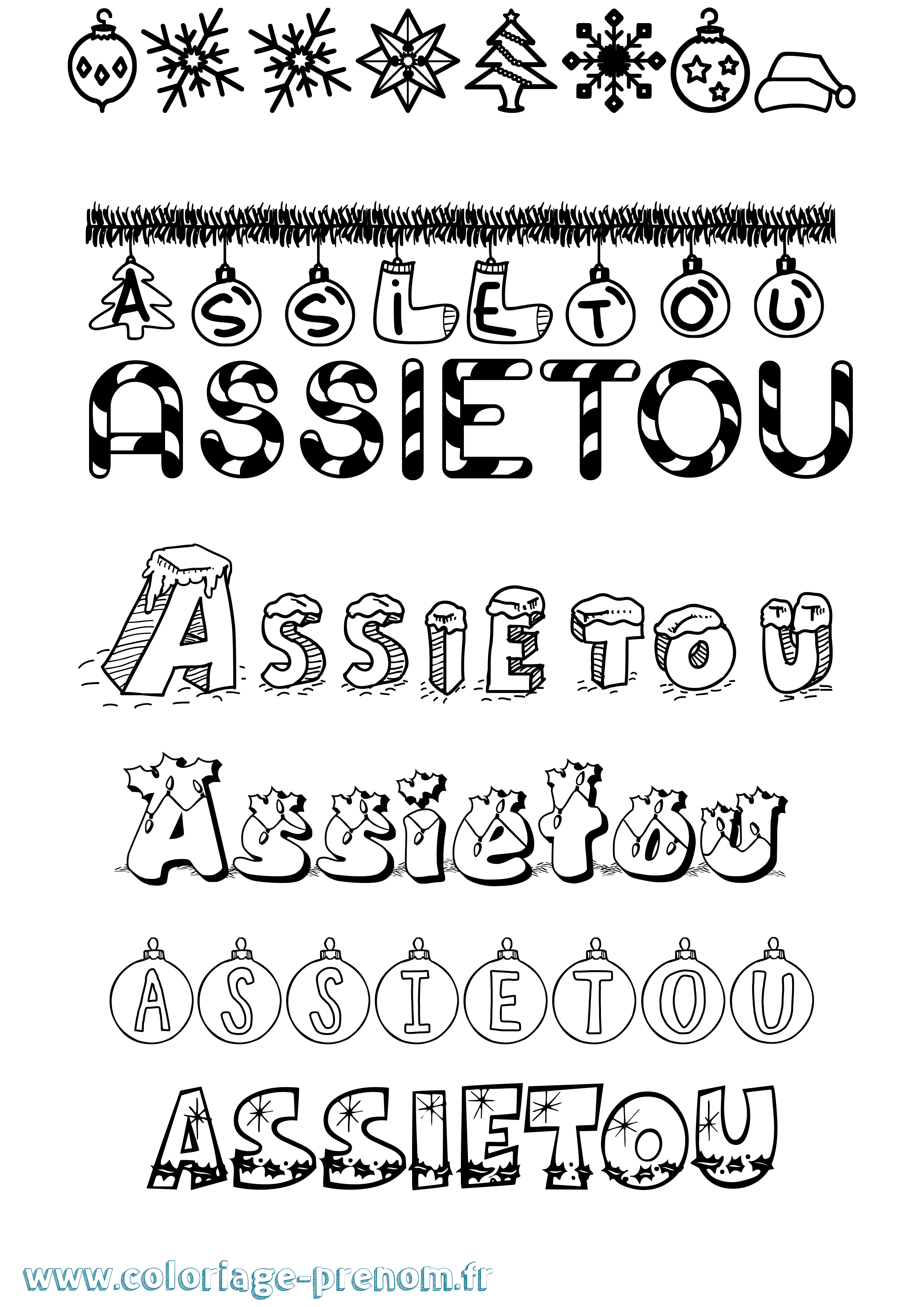 Coloriage Assietou Noël Coloriage prénom Assietou Noël