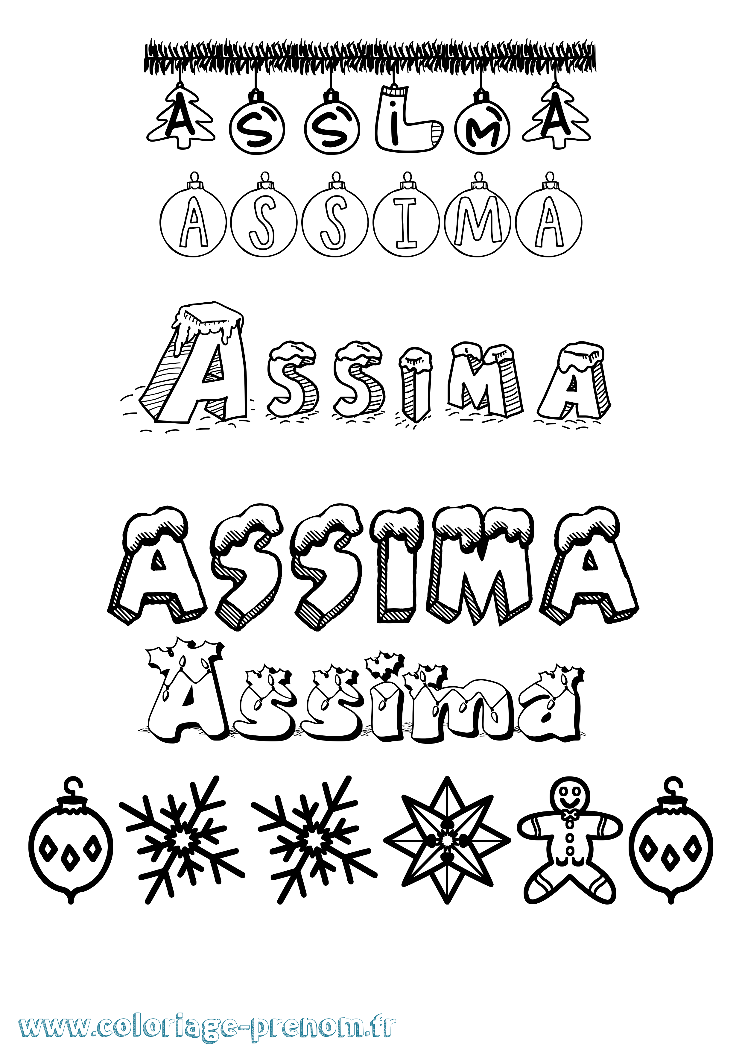 Coloriage Assima Noël Coloriage prénom Assima Noël
