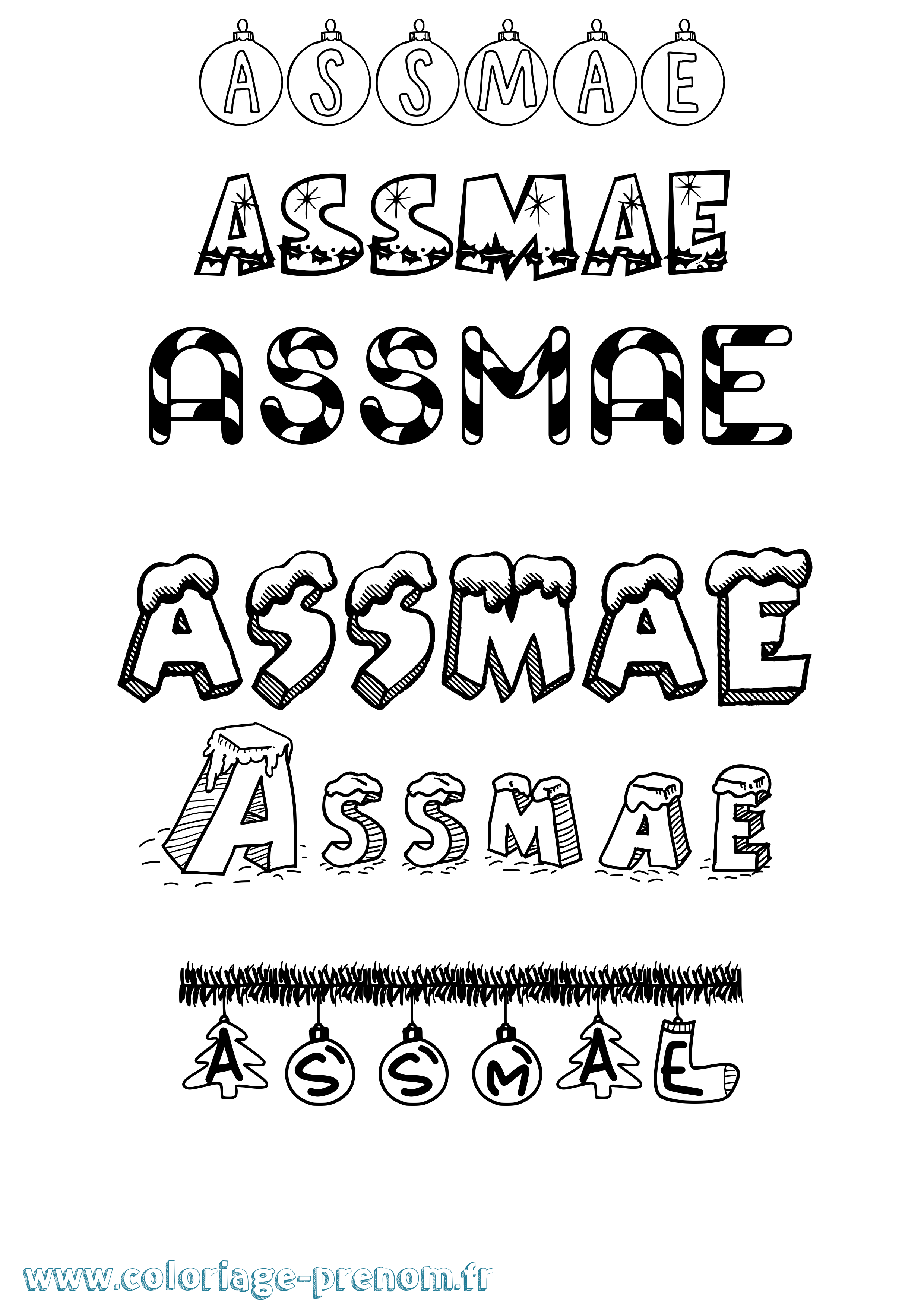 Coloriage Assmae Noël Coloriage prénom Assmae Noël