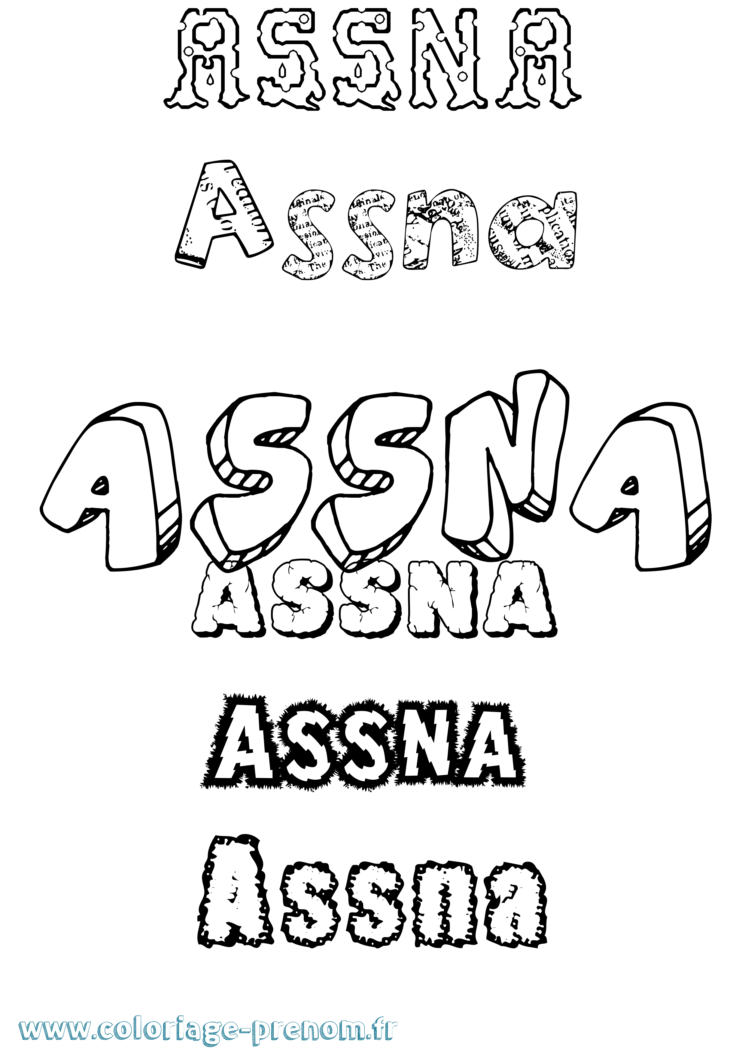 Coloriage Assna Destructuré Coloriage prénom Assna Destructuré