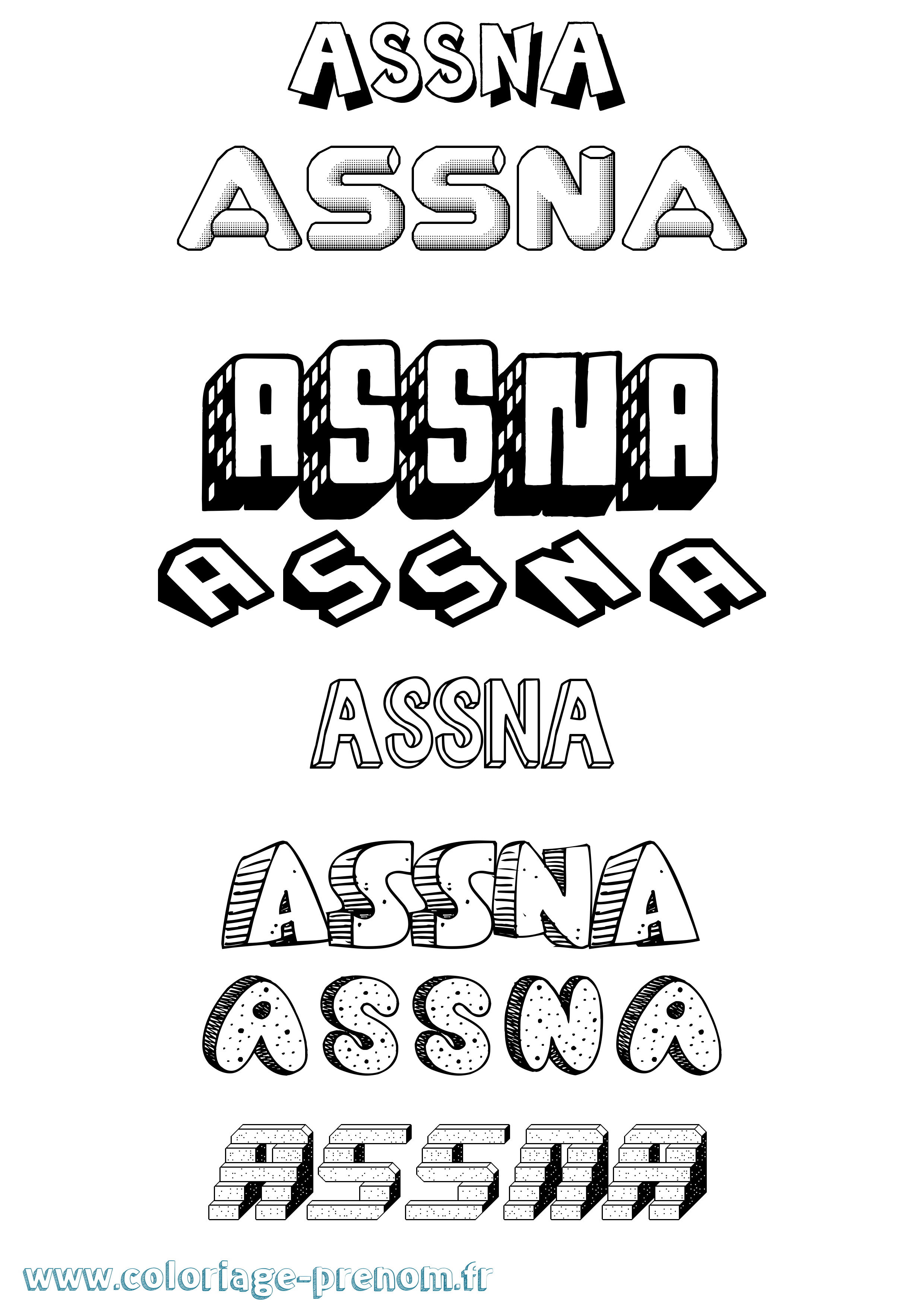 Coloriage Assna Effet 3D Coloriage prénom Assna Effet 3D