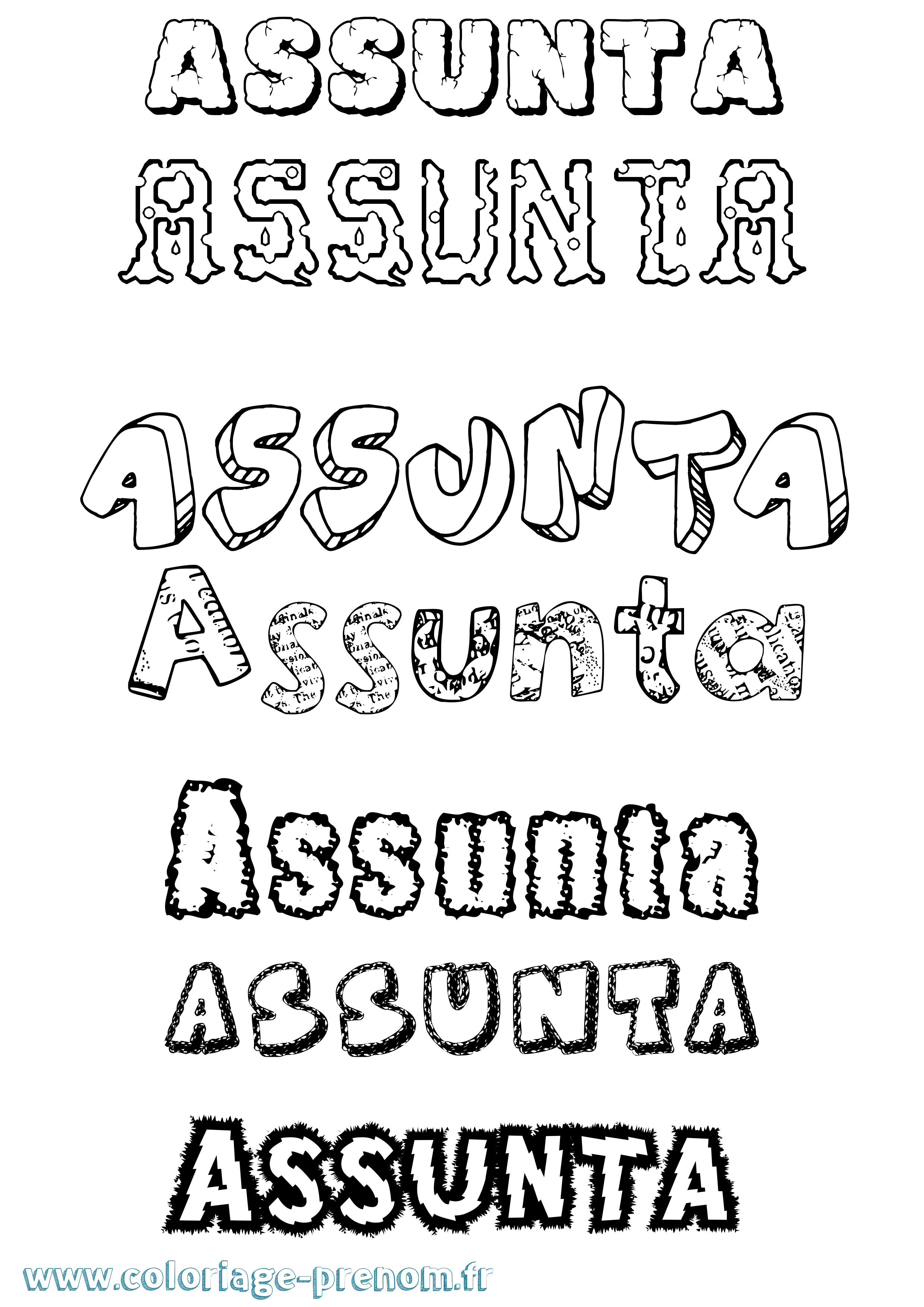 Coloriage Assunta Destructuré Coloriage prénom Assunta Destructuré