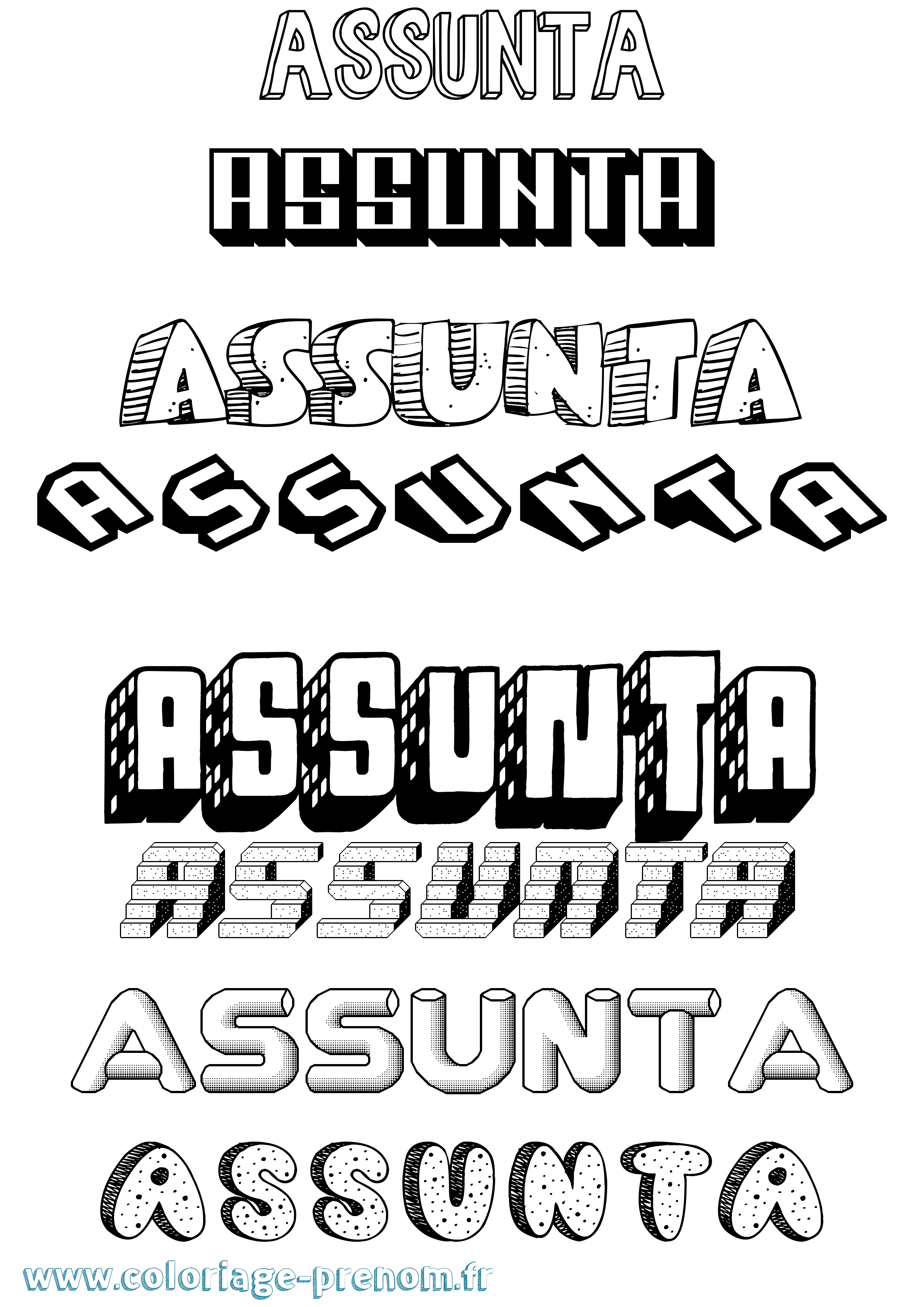 Coloriage Assunta Effet 3D Coloriage prénom Assunta Effet 3D