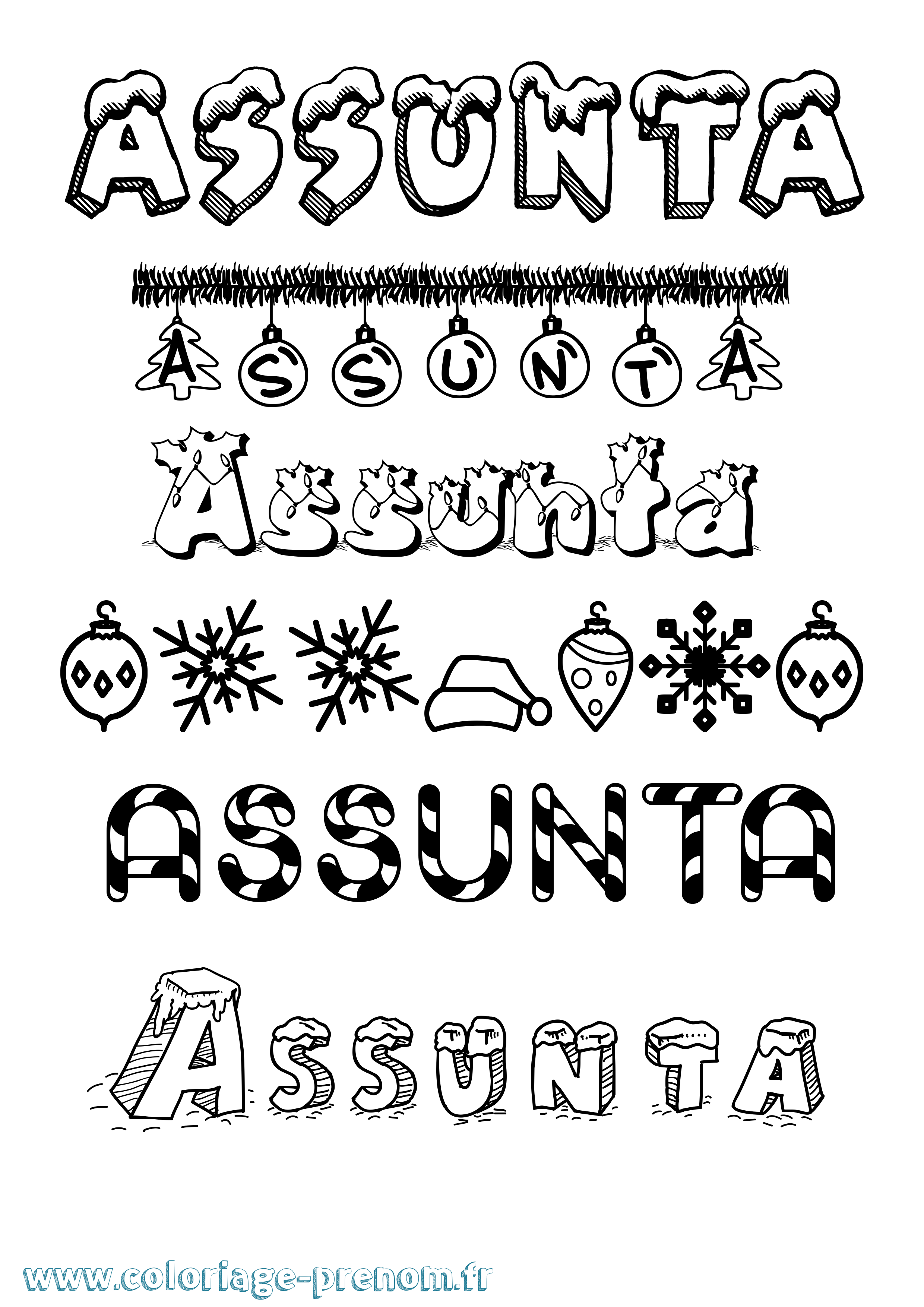 Coloriage Assunta Noël Coloriage prénom Assunta Noël