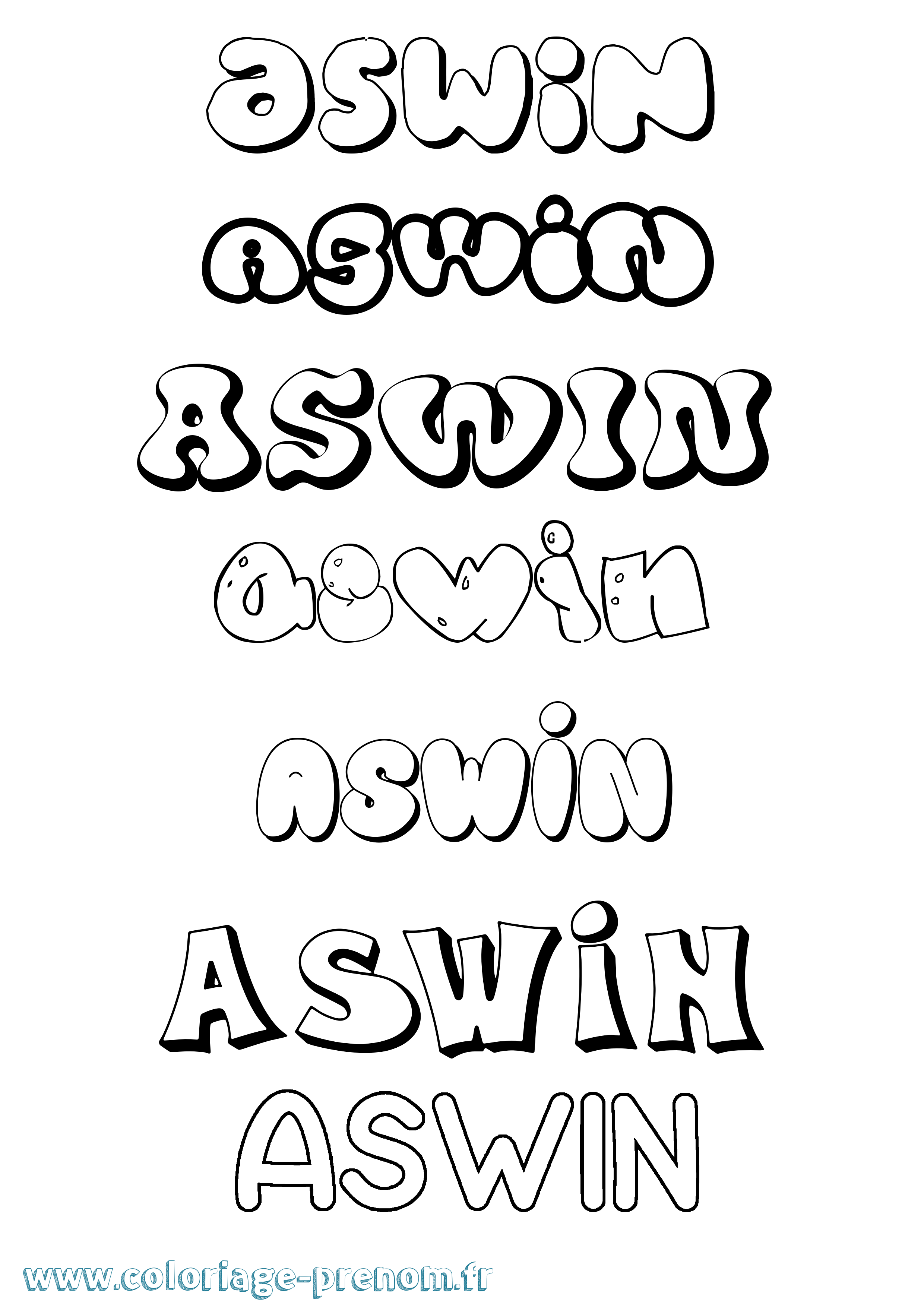 Coloriage Aswin Bubble Coloriage prénom Aswin Bubble