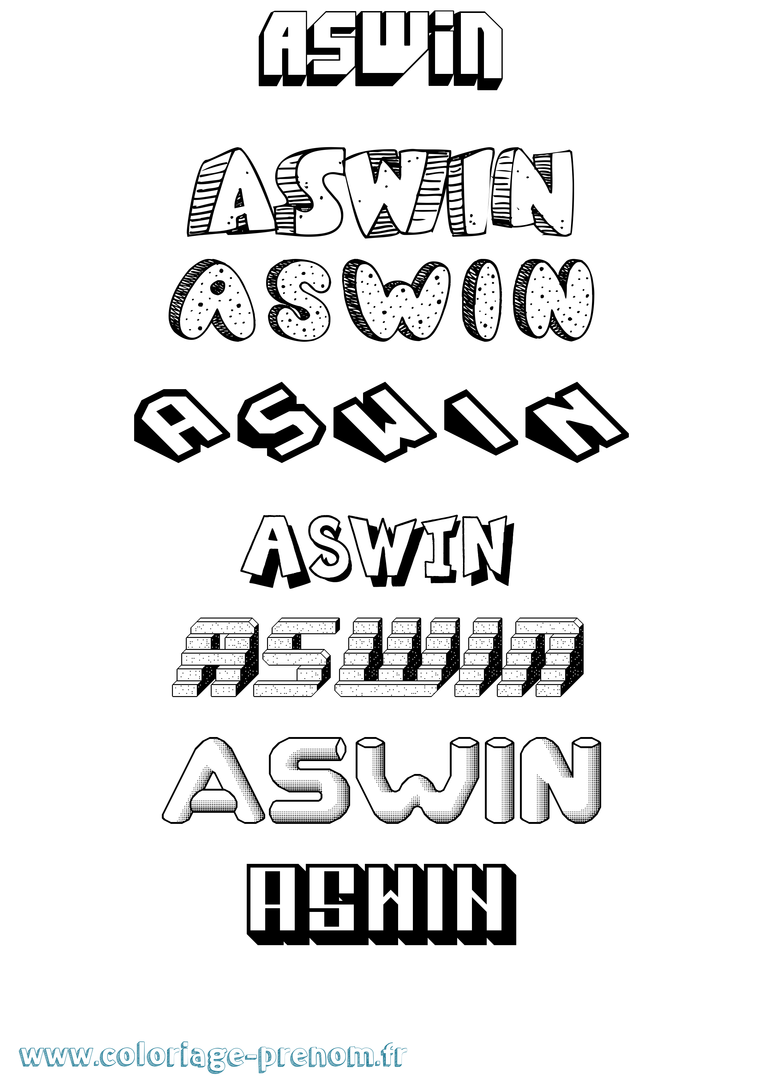 Coloriage Aswin Effet 3D Coloriage prénom Aswin Effet 3D