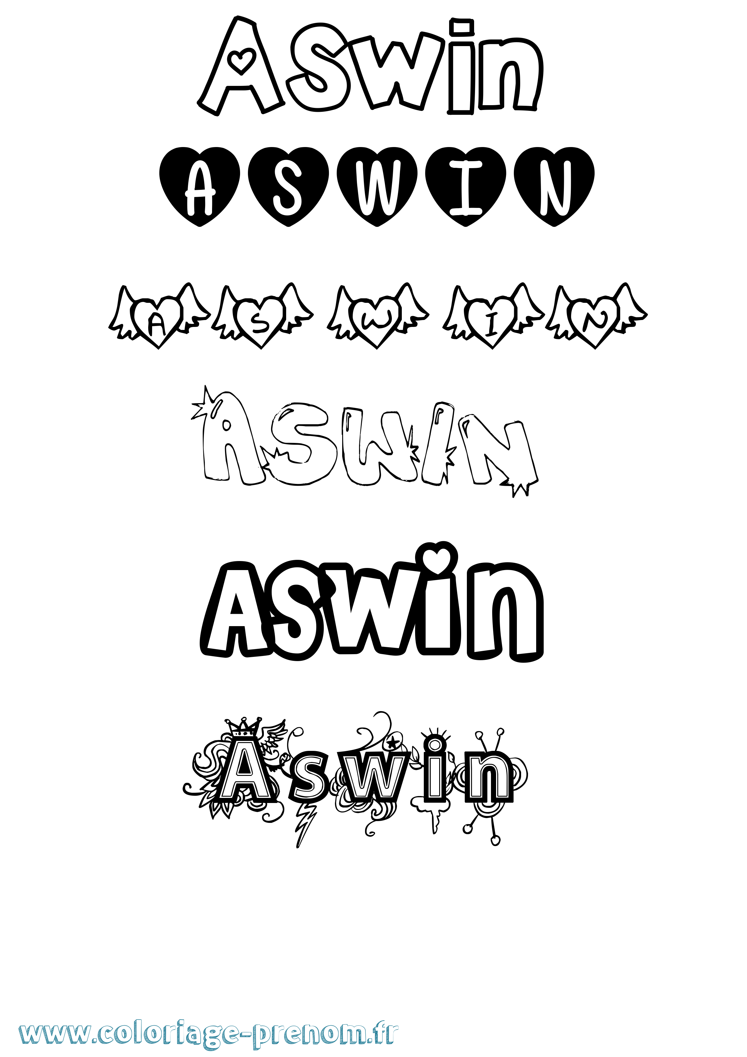 Coloriage Aswin Girly Coloriage prénom Aswin Girly