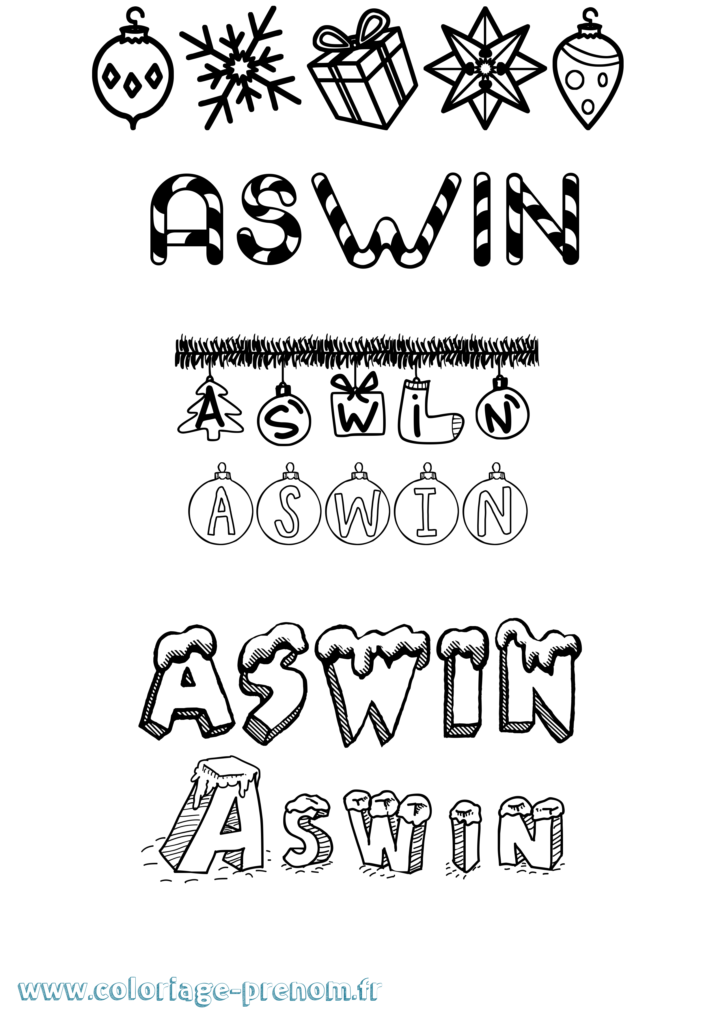 Coloriage Aswin Noël Coloriage prénom Aswin Noël