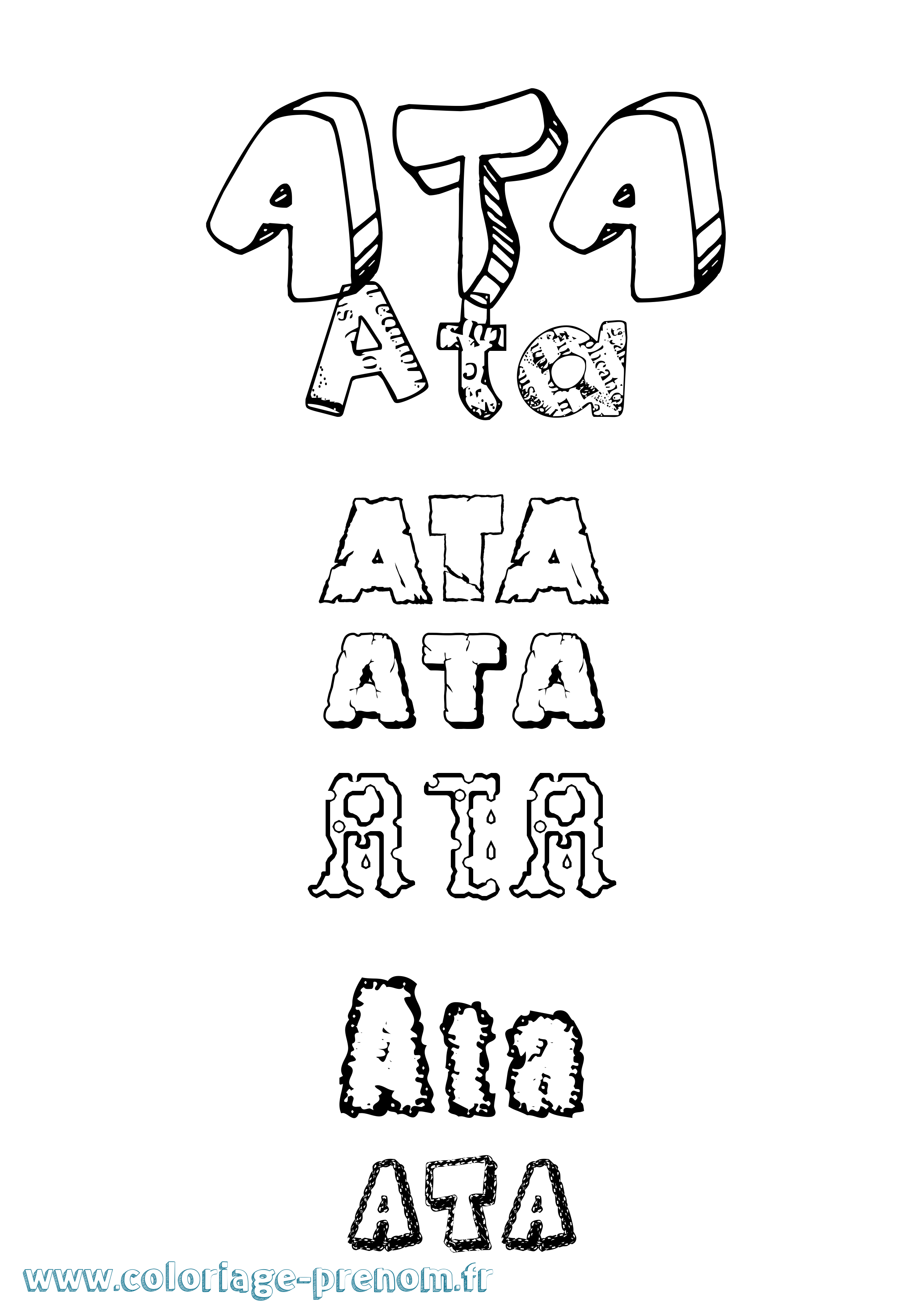 Coloriage Ata Destructuré Coloriage prénom Ata Destructuré