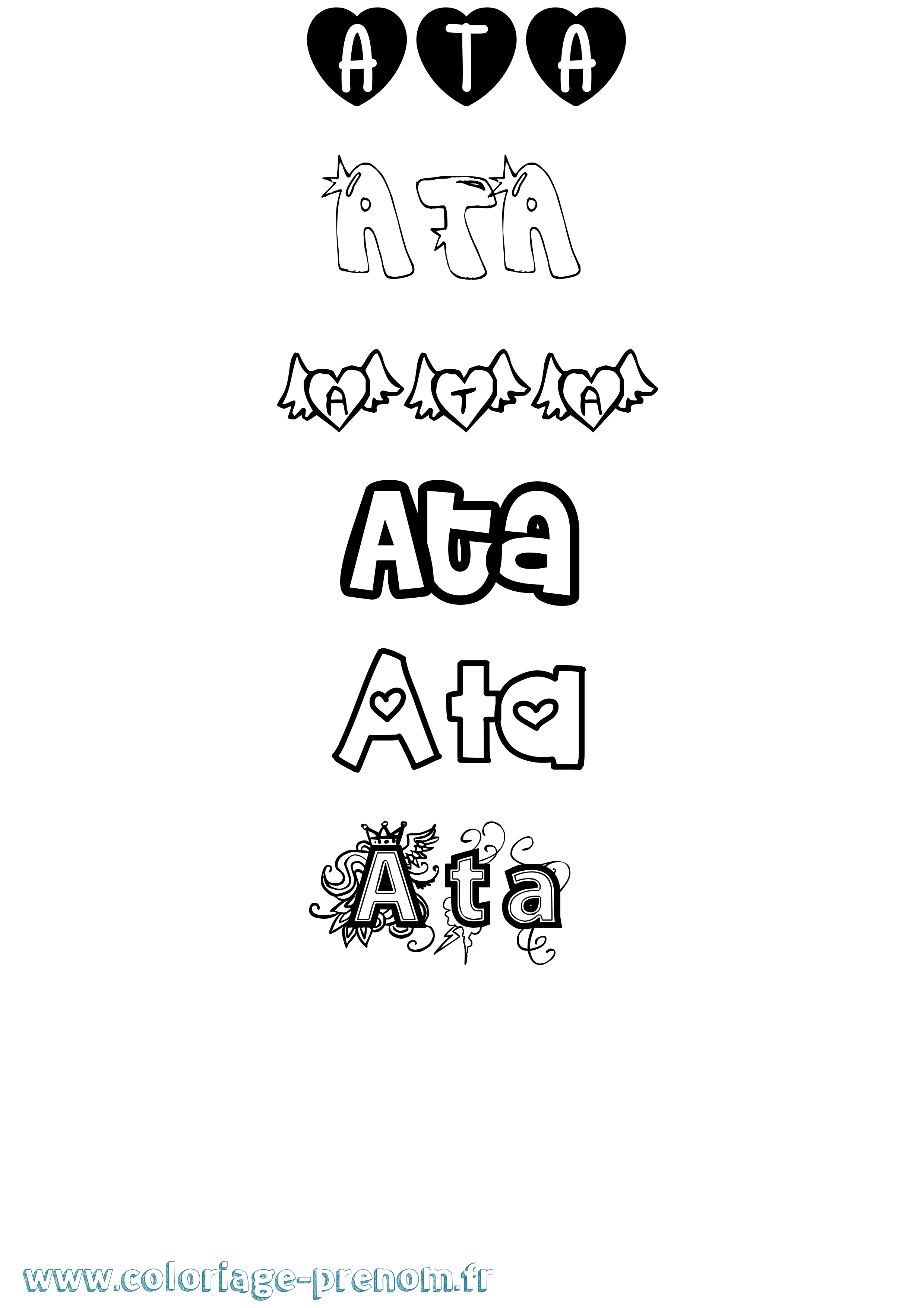 Coloriage Ata Girly Coloriage prénom Ata Girly