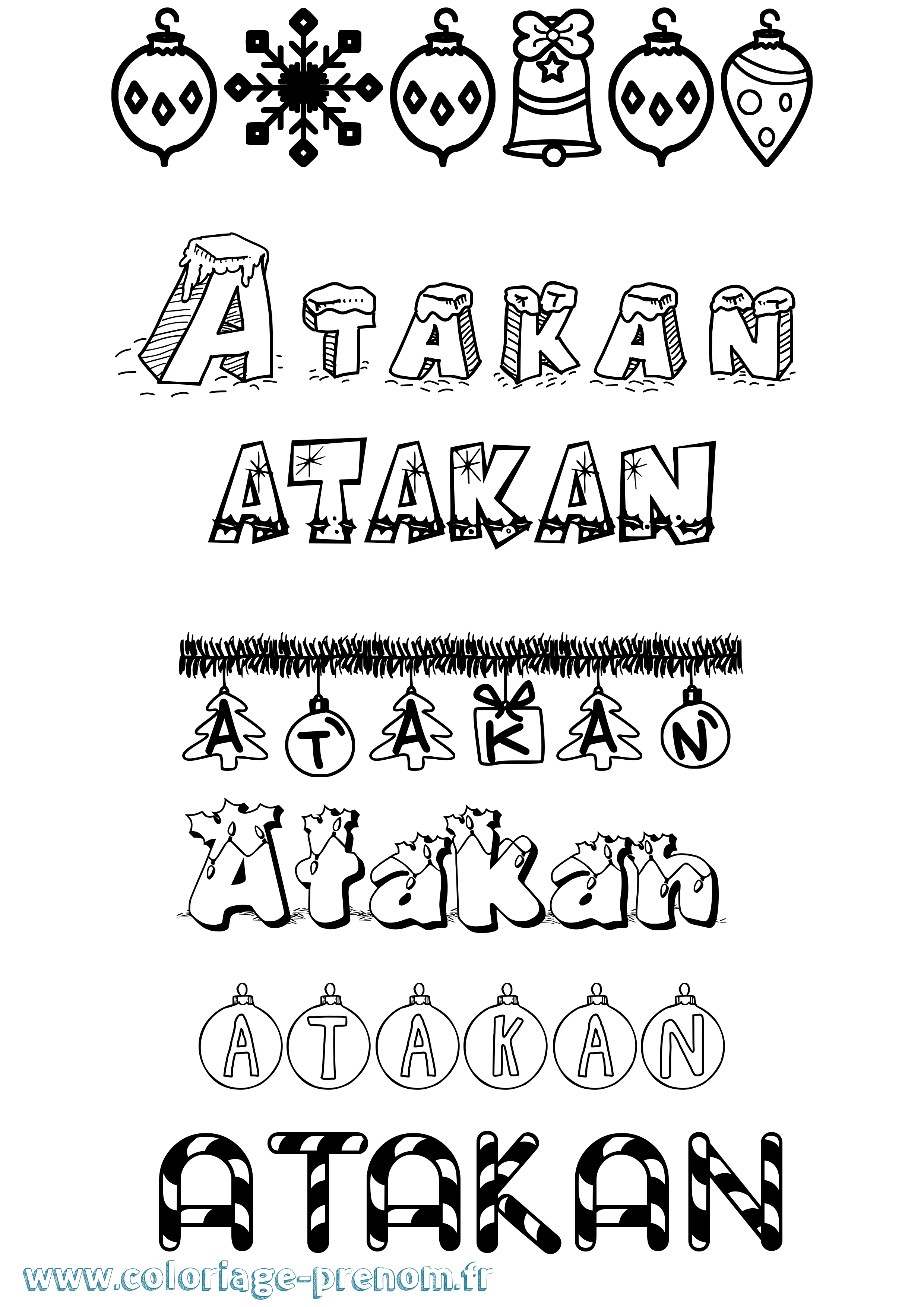 Coloriage Atakan Noël Coloriage prénom Atakan Noël