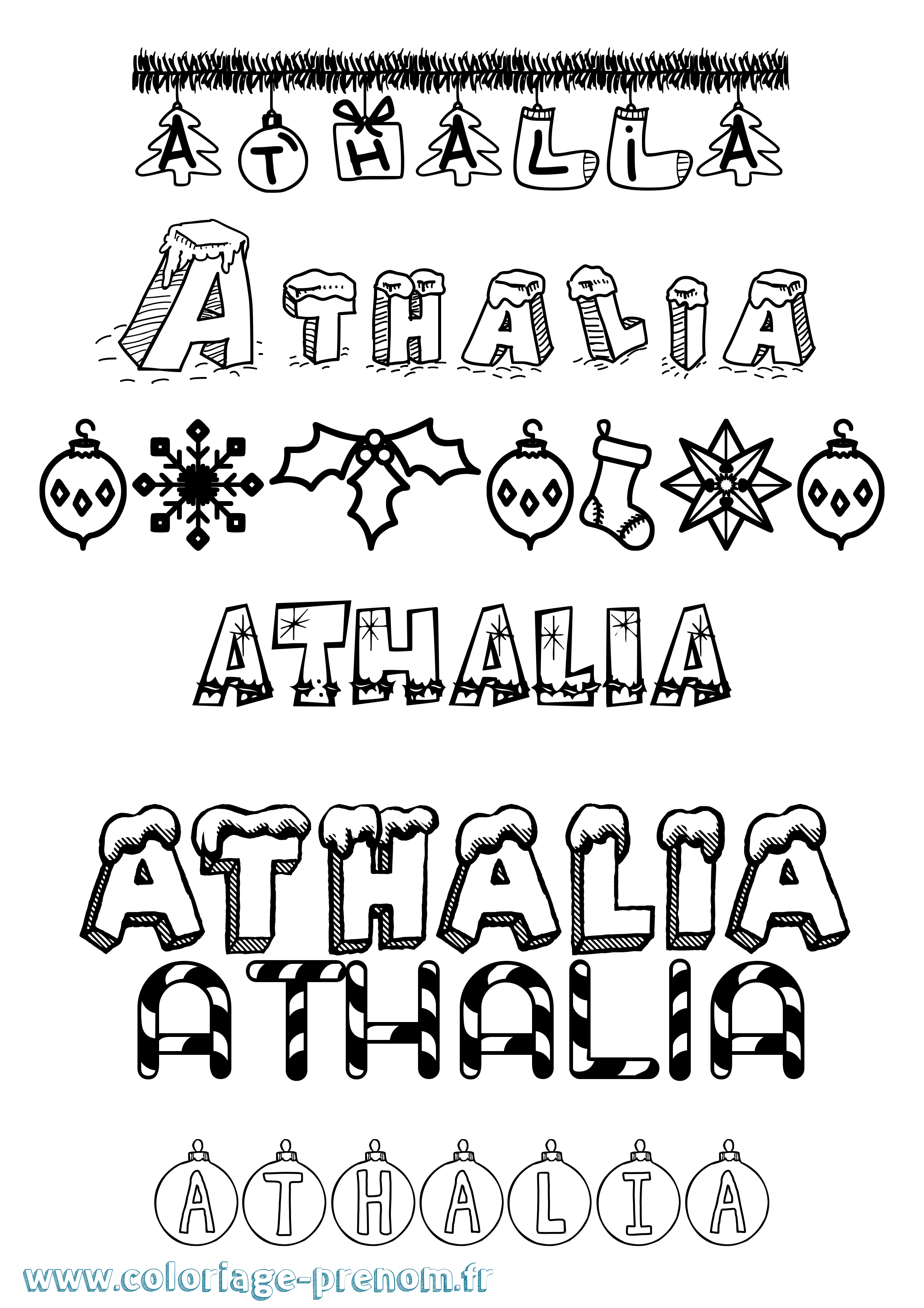 Coloriage Athalia Noël Coloriage prénom Athalia Noël