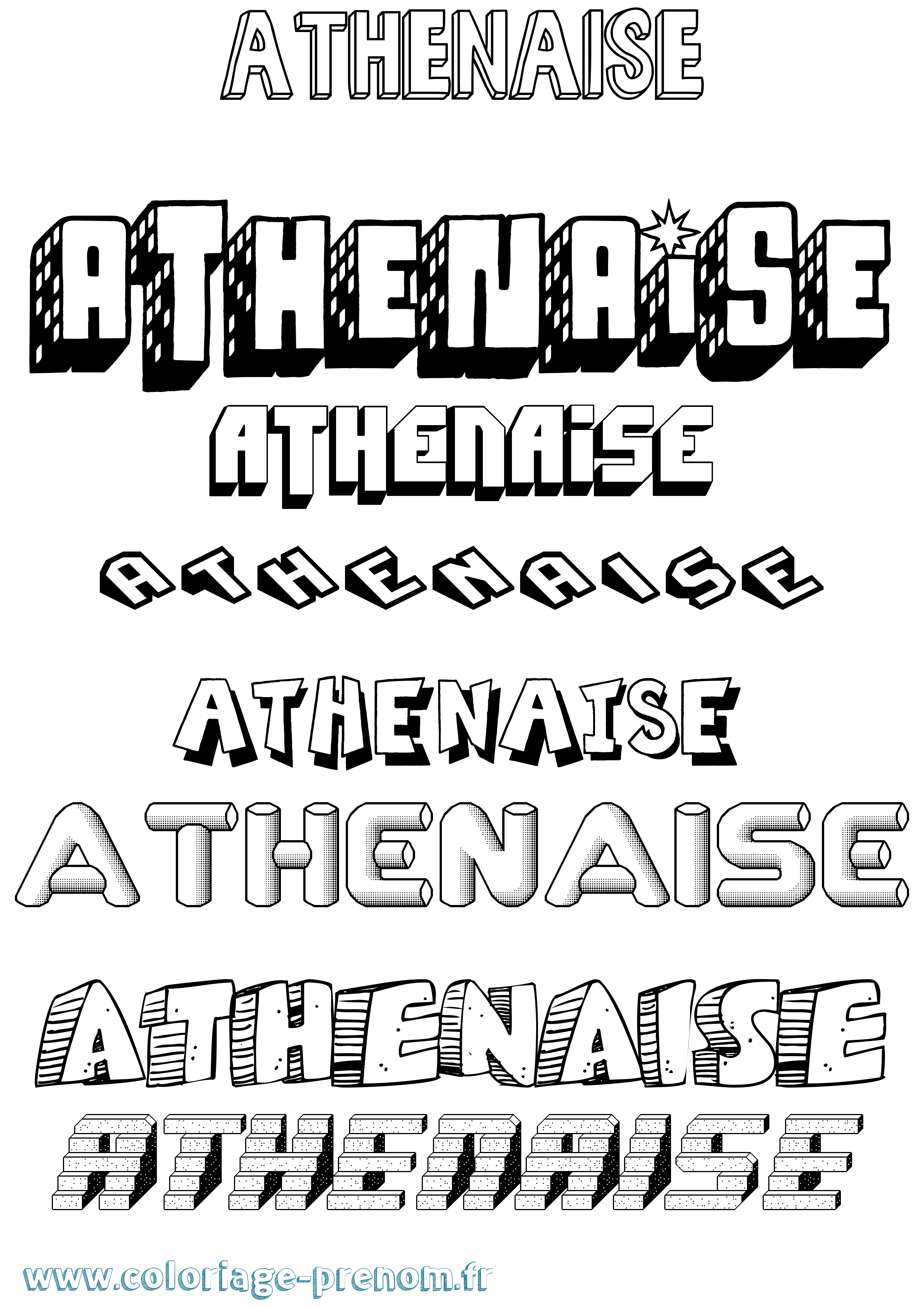 Coloriage Athenaise Effet 3D Coloriage prénom Athenaise Effet 3D