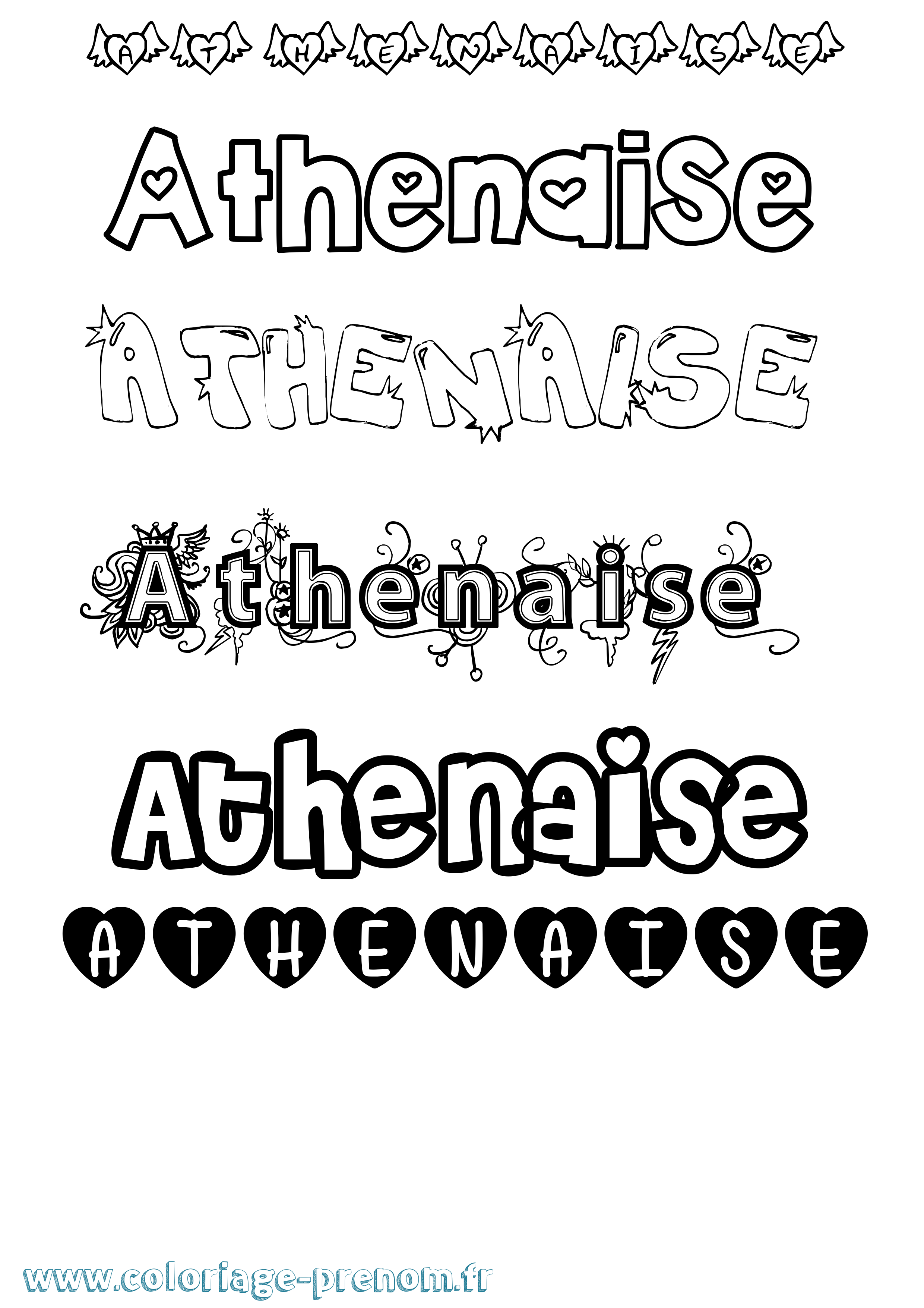 Coloriage Athenaise Girly Coloriage prénom Athenaise Girly