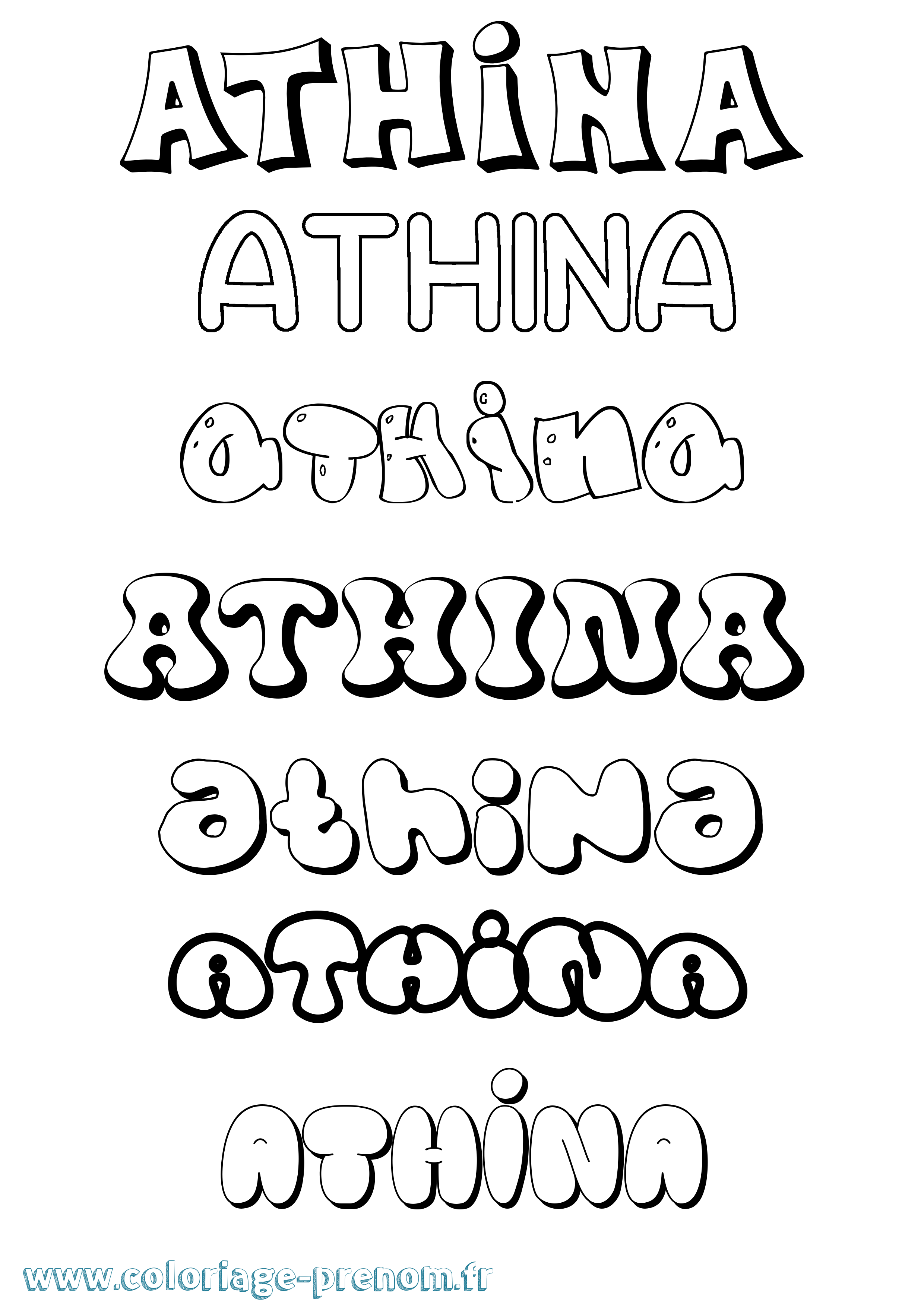 Coloriage Athina Bubble Coloriage prénom Athina Bubble